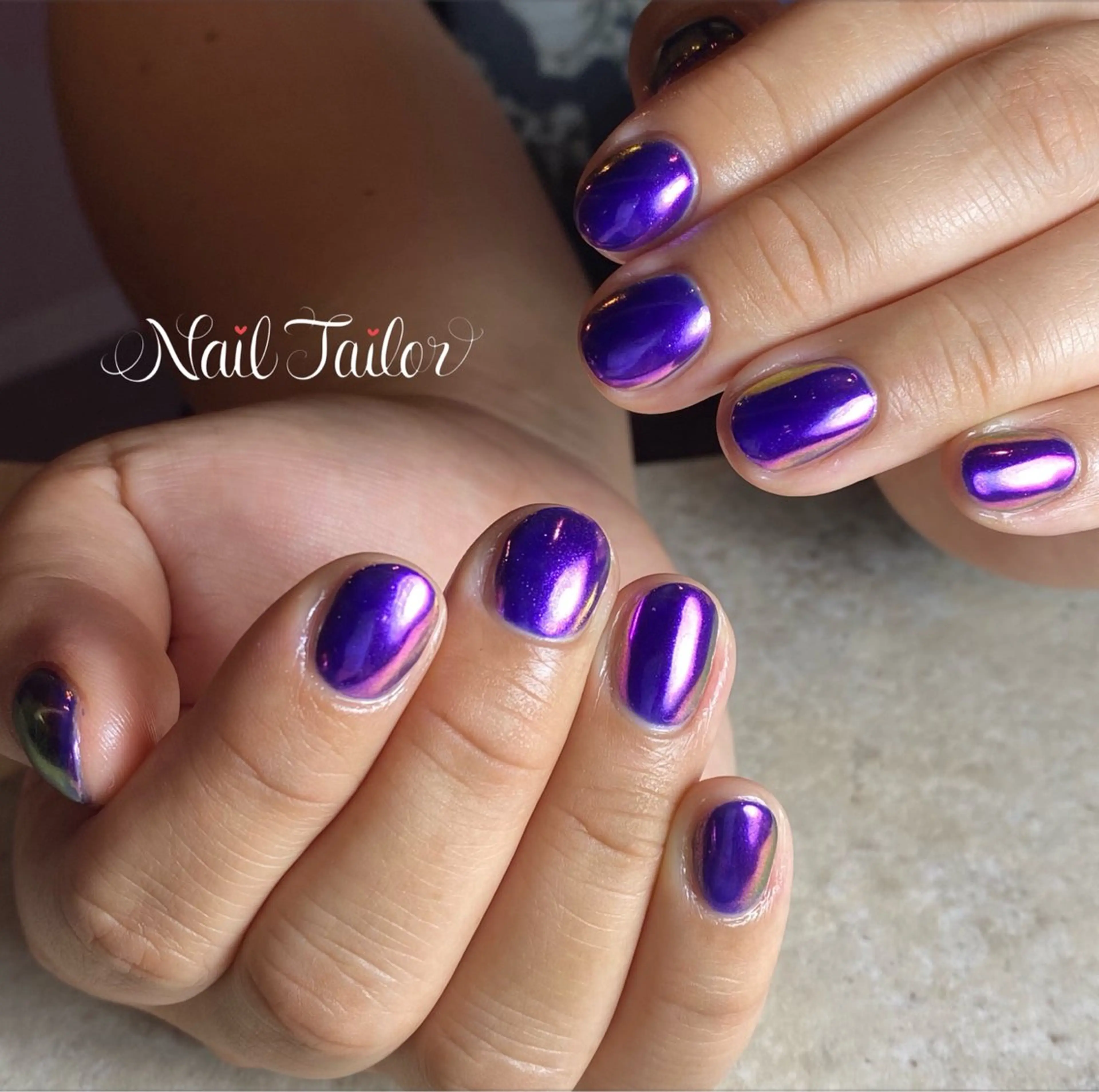 ネイル ブルー 長さ出し ジェルネイル ミラーネイル ネイビー NailTailor ネイルテイラーのネイルデザイン