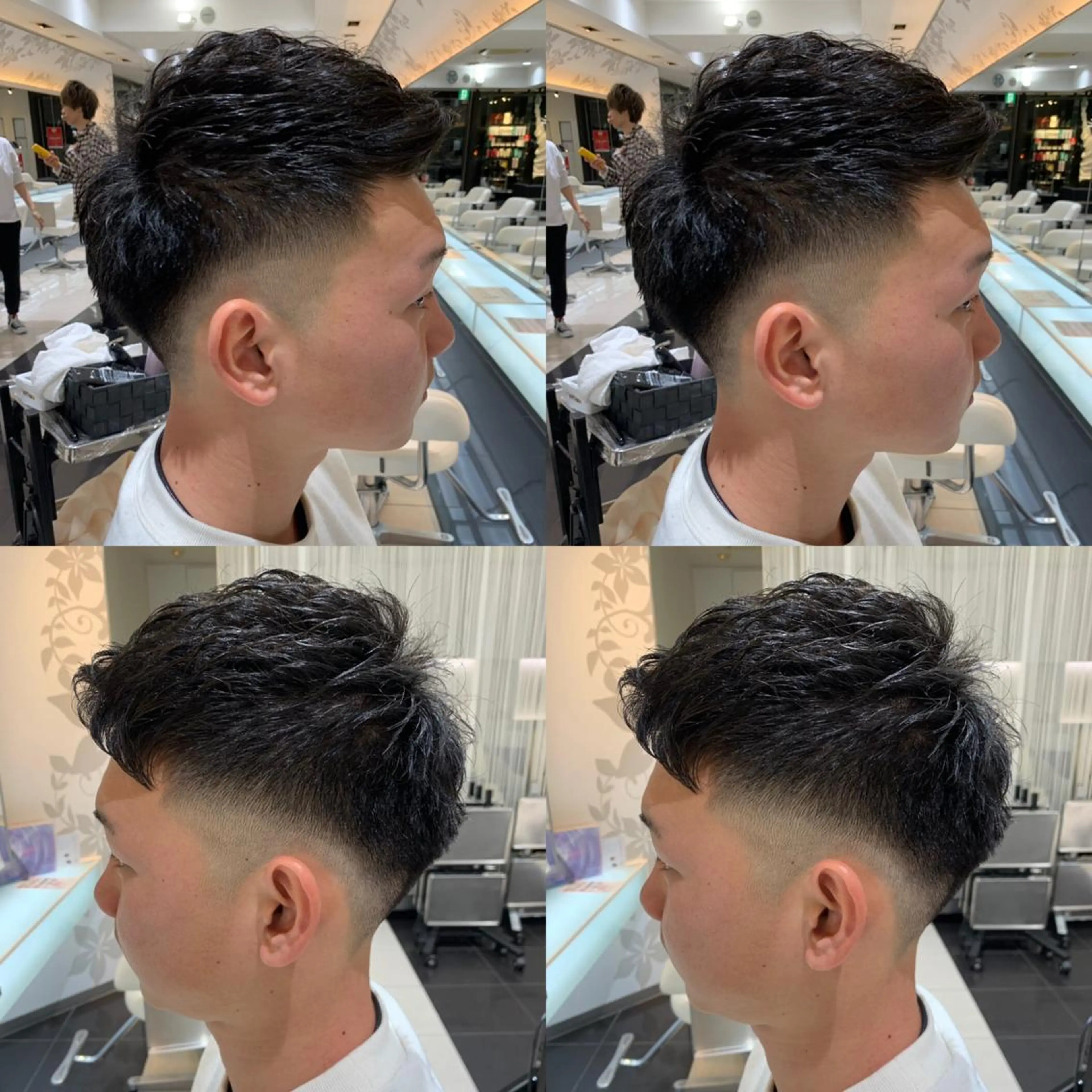 ショート パーマ メンズ フェードカット メンズパーマ 赤み消しカラー /透明感カラー 上長のヘアスタイル