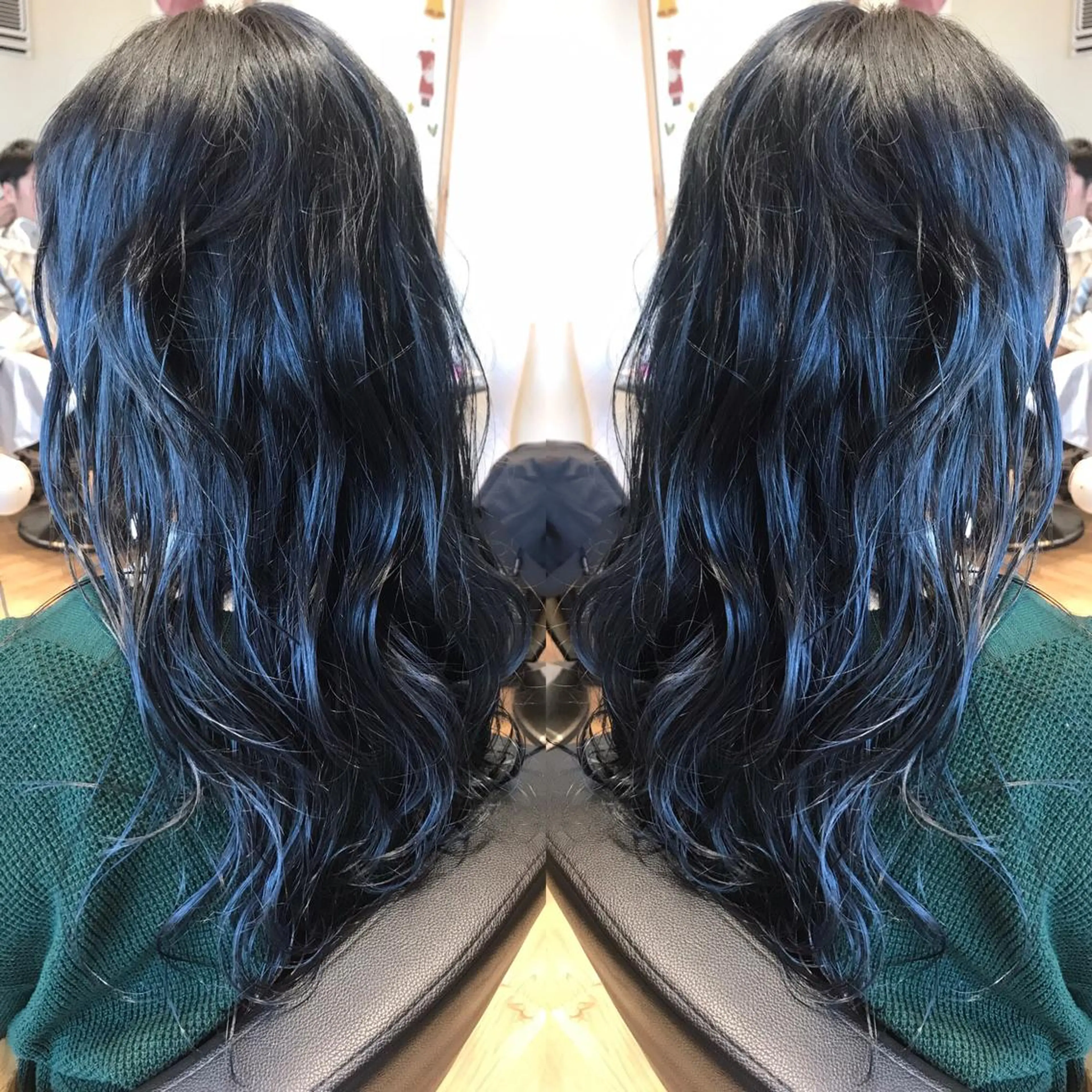 セミロング カラー ネイビーカラー ヘアカラー 大久保 隆蔵のヘアスタイル