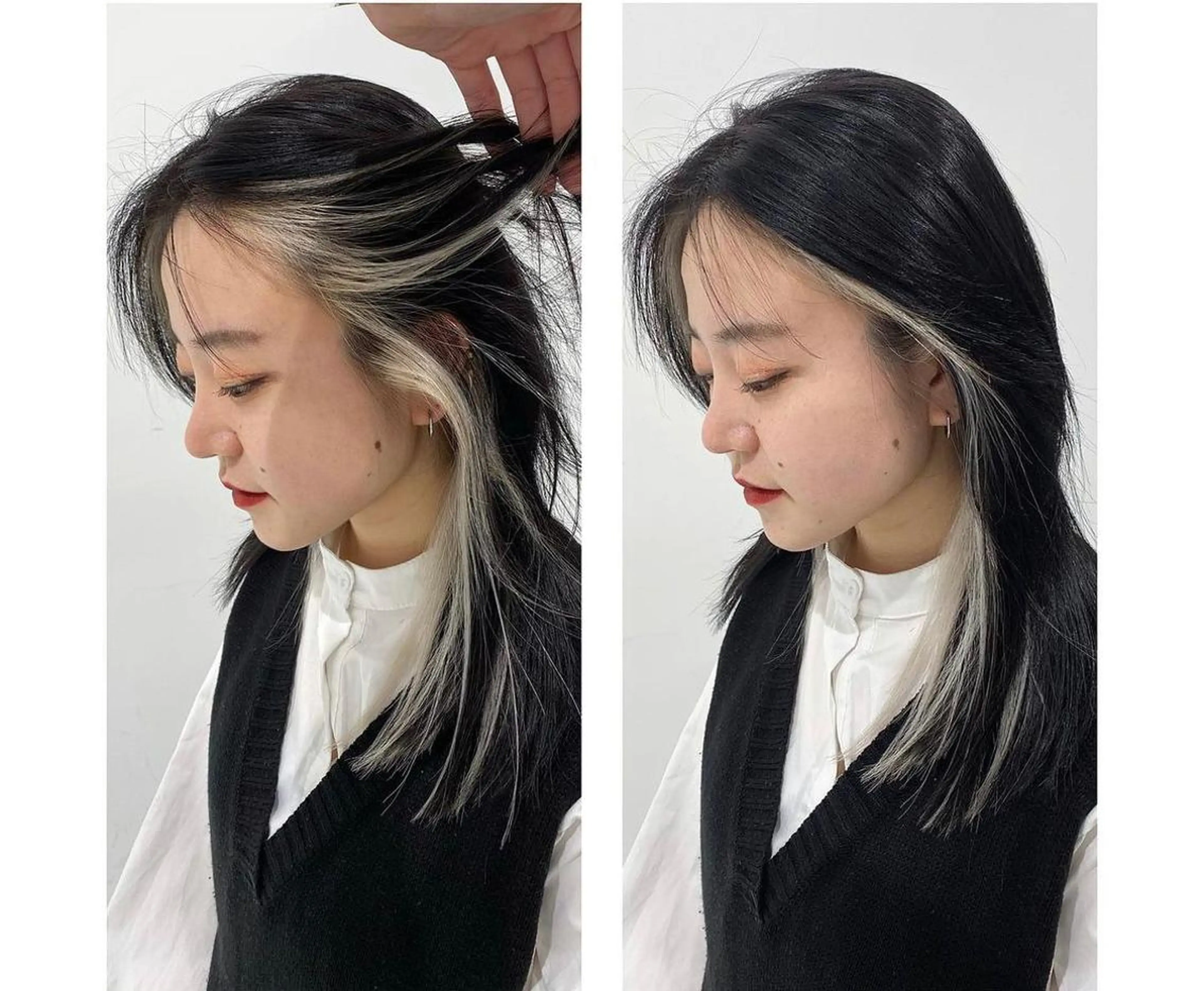 セミロング カラー ヘアアレンジ ミストバング ブリーチ ブロンド フェイスフレーミング ホワイトブロンド 【姫カット】 ナカムラコウキのヘアスタイル