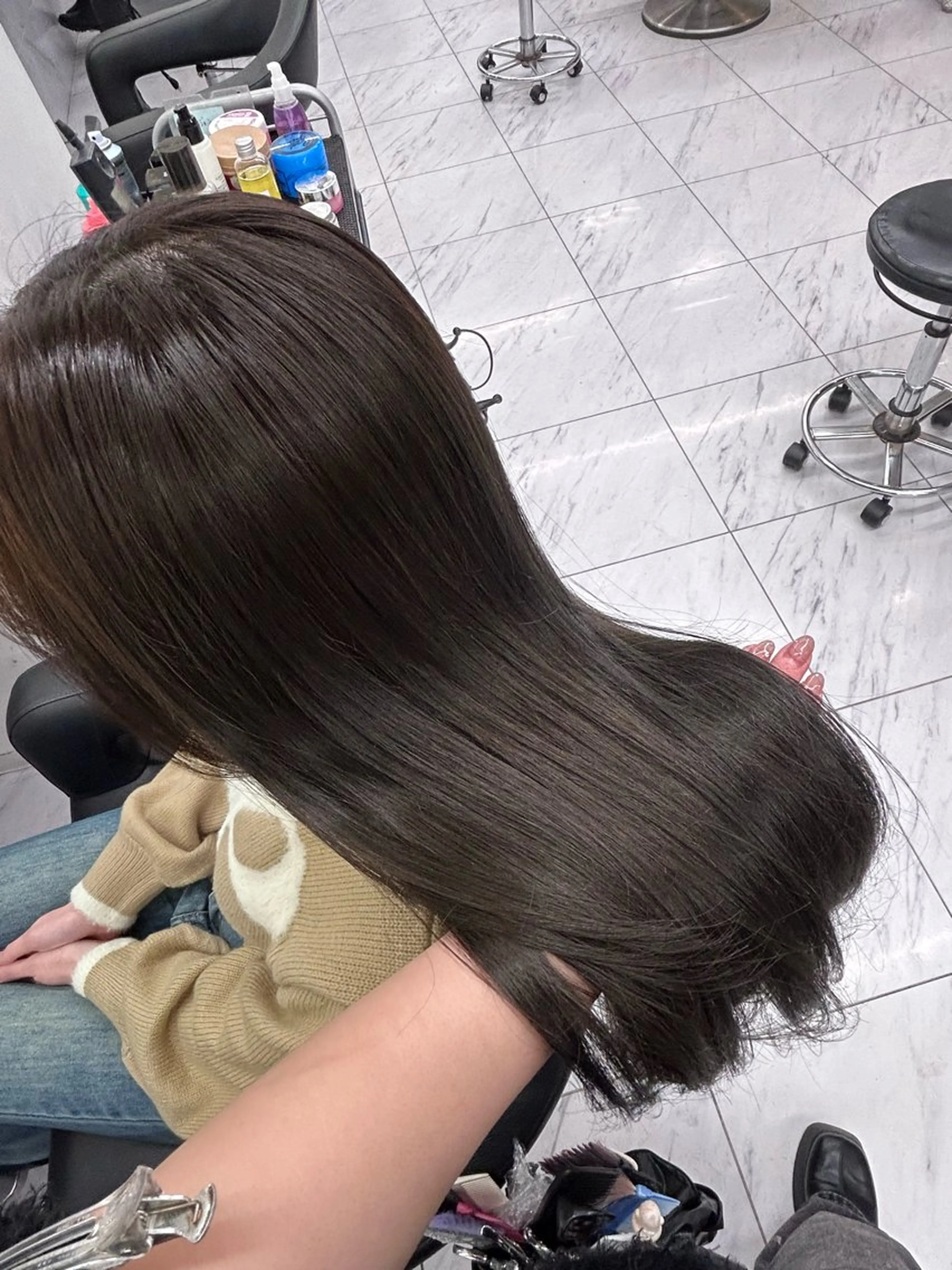 ロング カラー パーマ ヘアアレンジ メンズ ブリーチなしカラー/ ブラウン/レイヤーのヘアスタイル