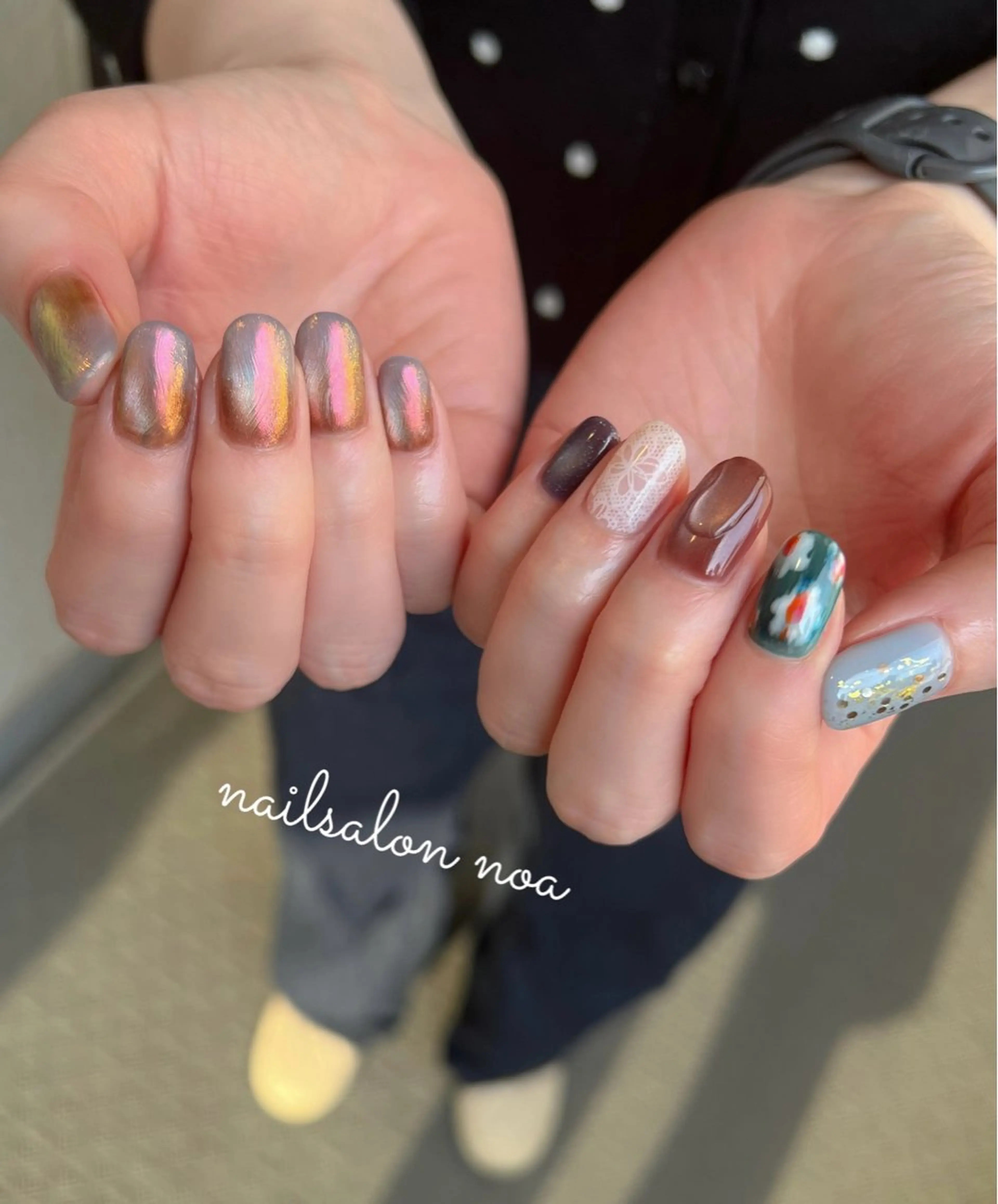 ネイル アートネイル オーロラネイル レース マグネットネイル ショートネイル ハンドネイル ショートネイル専門店 noaのネイルデザイン