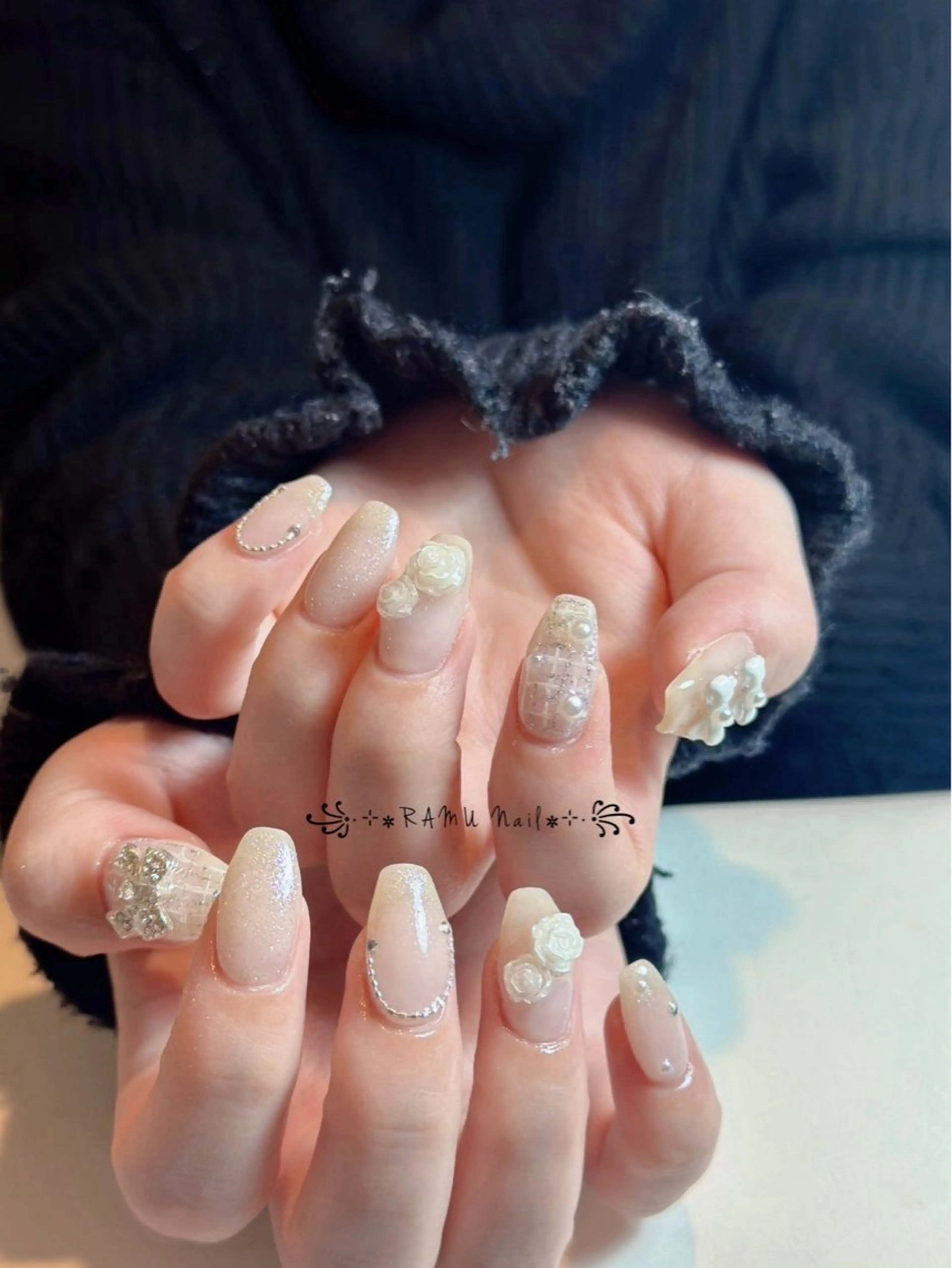 ネイル キラキラネイル マグネットネイル ミラーネイル ピンク 春ネイル ハンドネイル RAMU Nail 恵比寿店のネイルデザイン