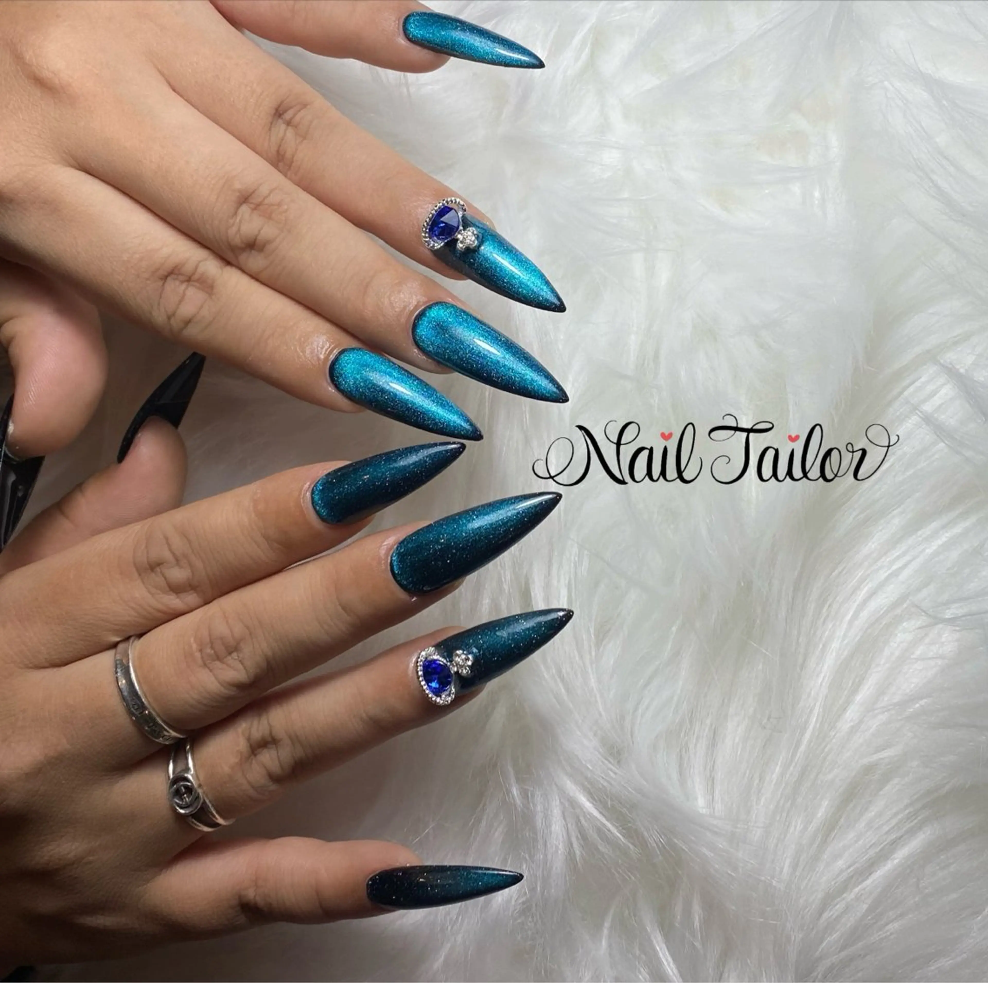 ネイル ブルー 長さ出し ロングネイル マグネットネイル ワンカラーネイル NailTailor ネイルテイラーのネイルデザイン