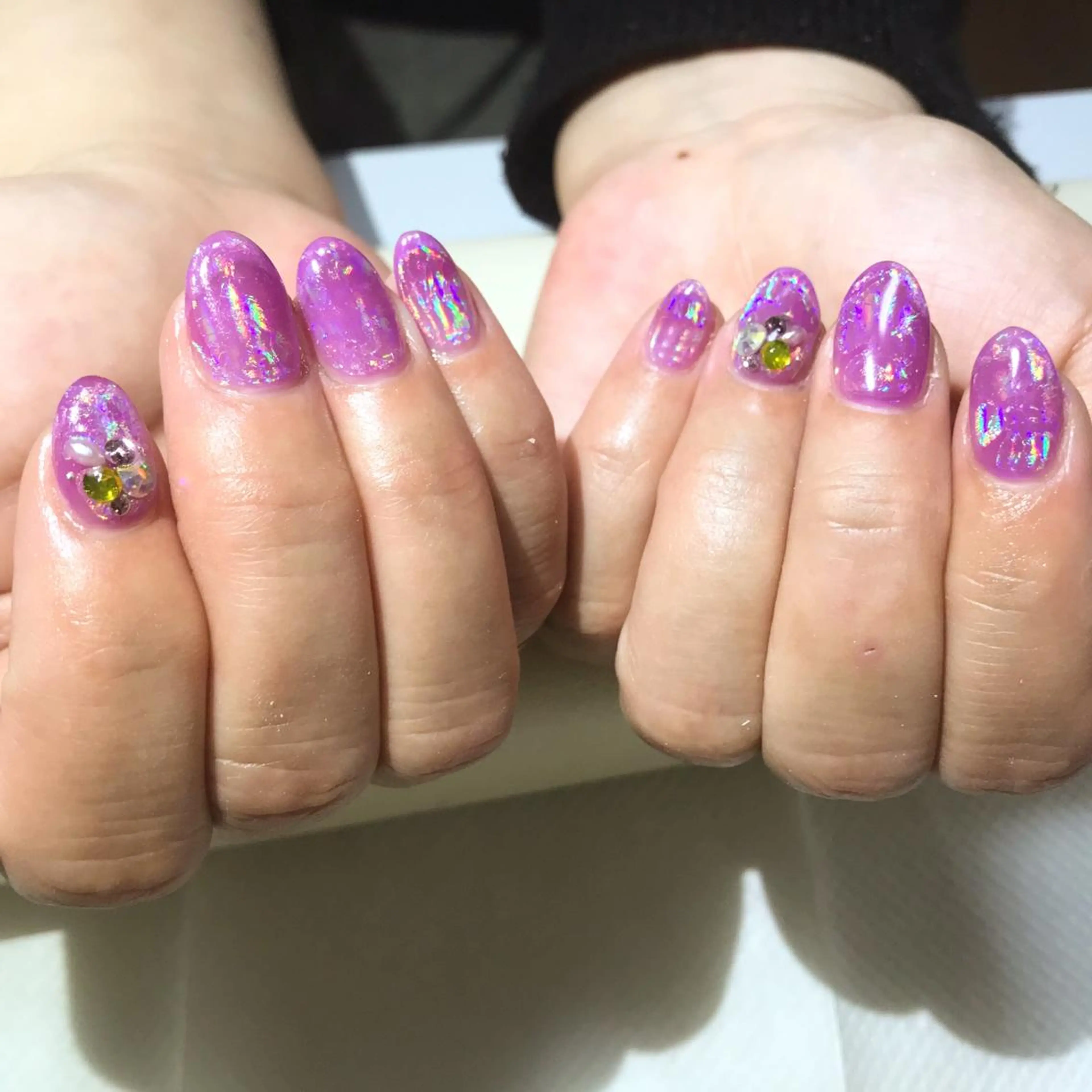ネイル フットネイル キラキラネイル パープル シンプルネイル 春ネイル nail fufla ♡yamane♡のネイルデザイン