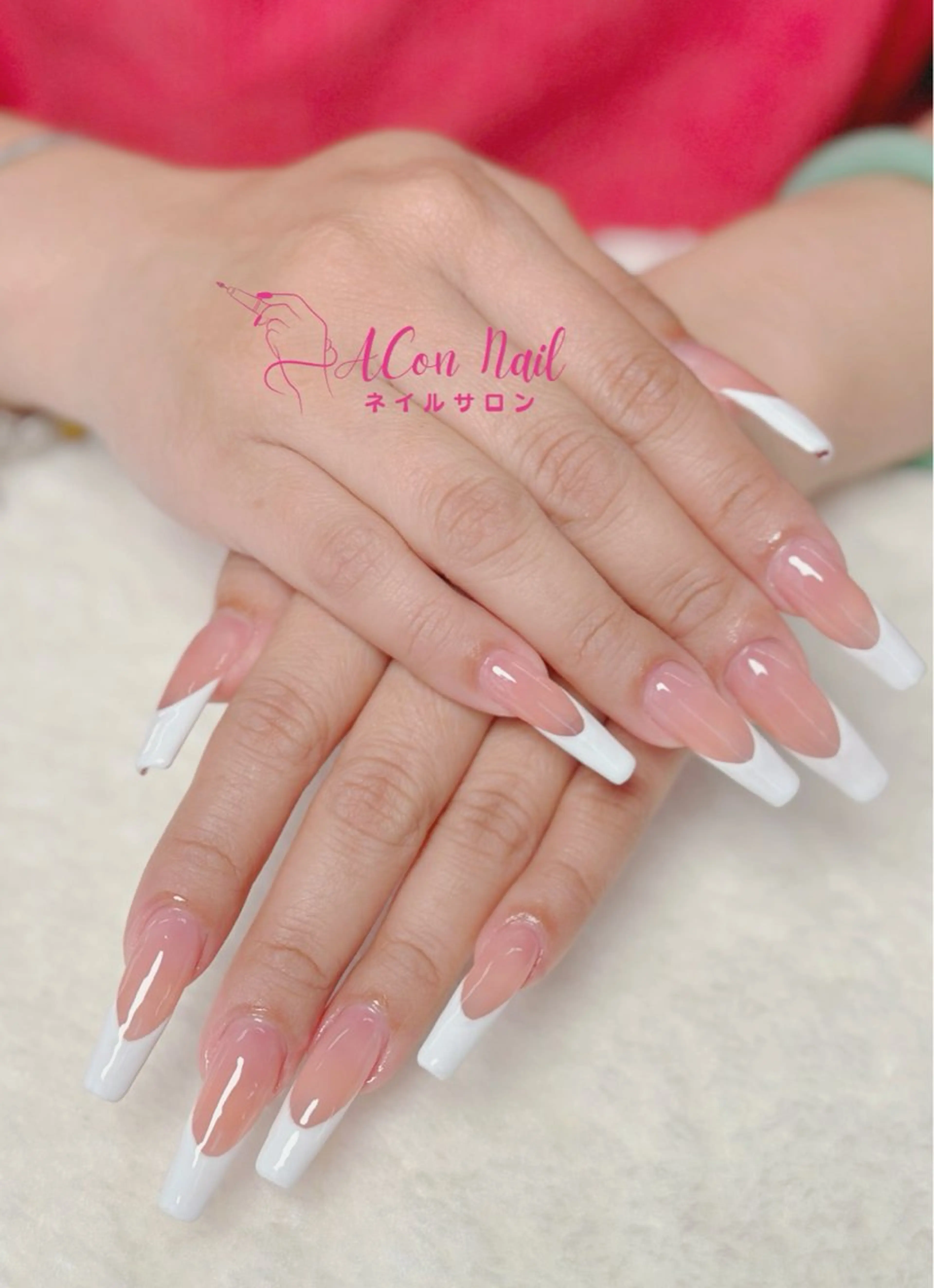 ネイル 桜ネイル 長さ出し フラワーネイル フレンチネイル ジェルネイル ハンドネイル ACon NailSalonのネイルデザイン