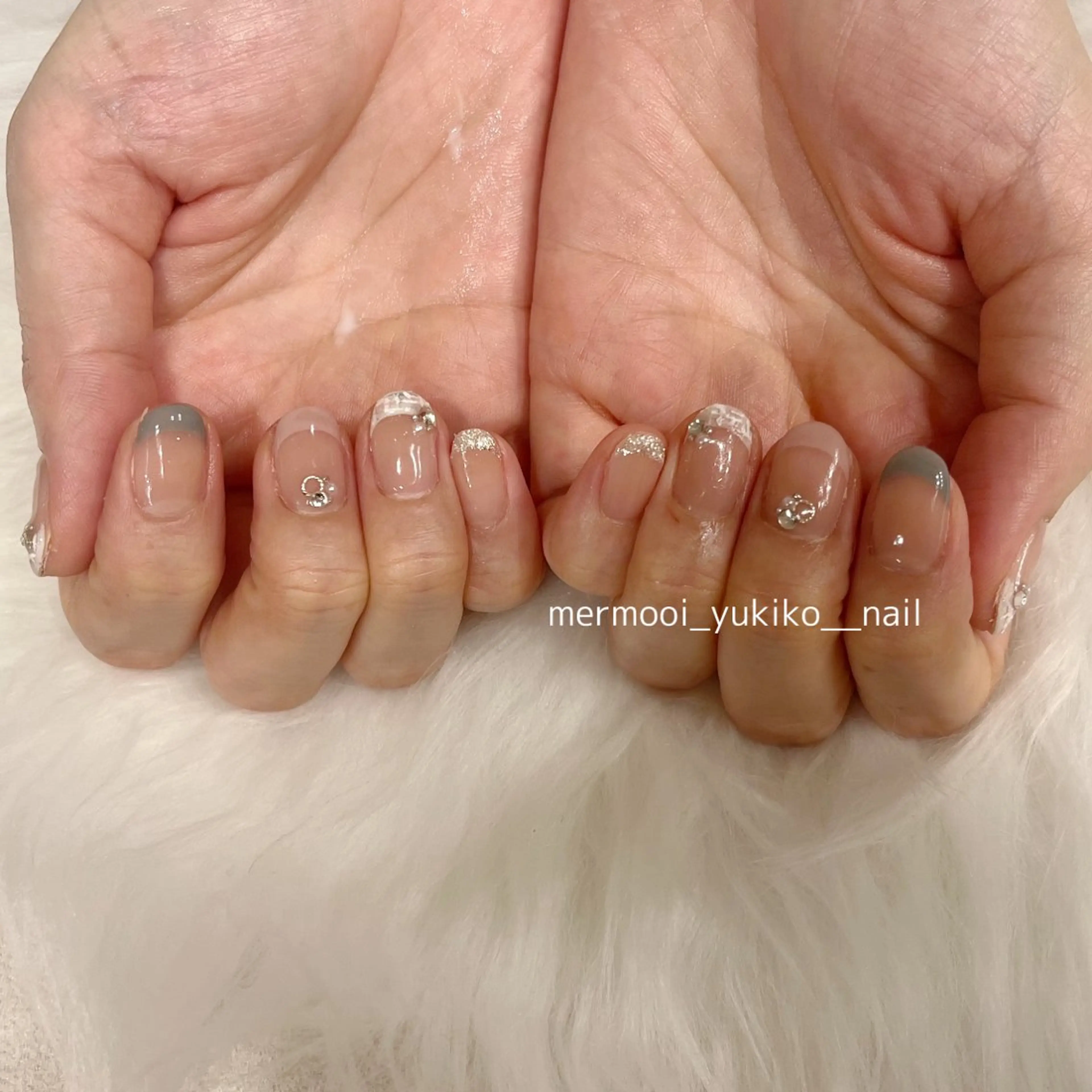 ネイル フレンチネイル ツイードネイル 冬ネイル ハンドネイル melumooi nailのネイルデザイン