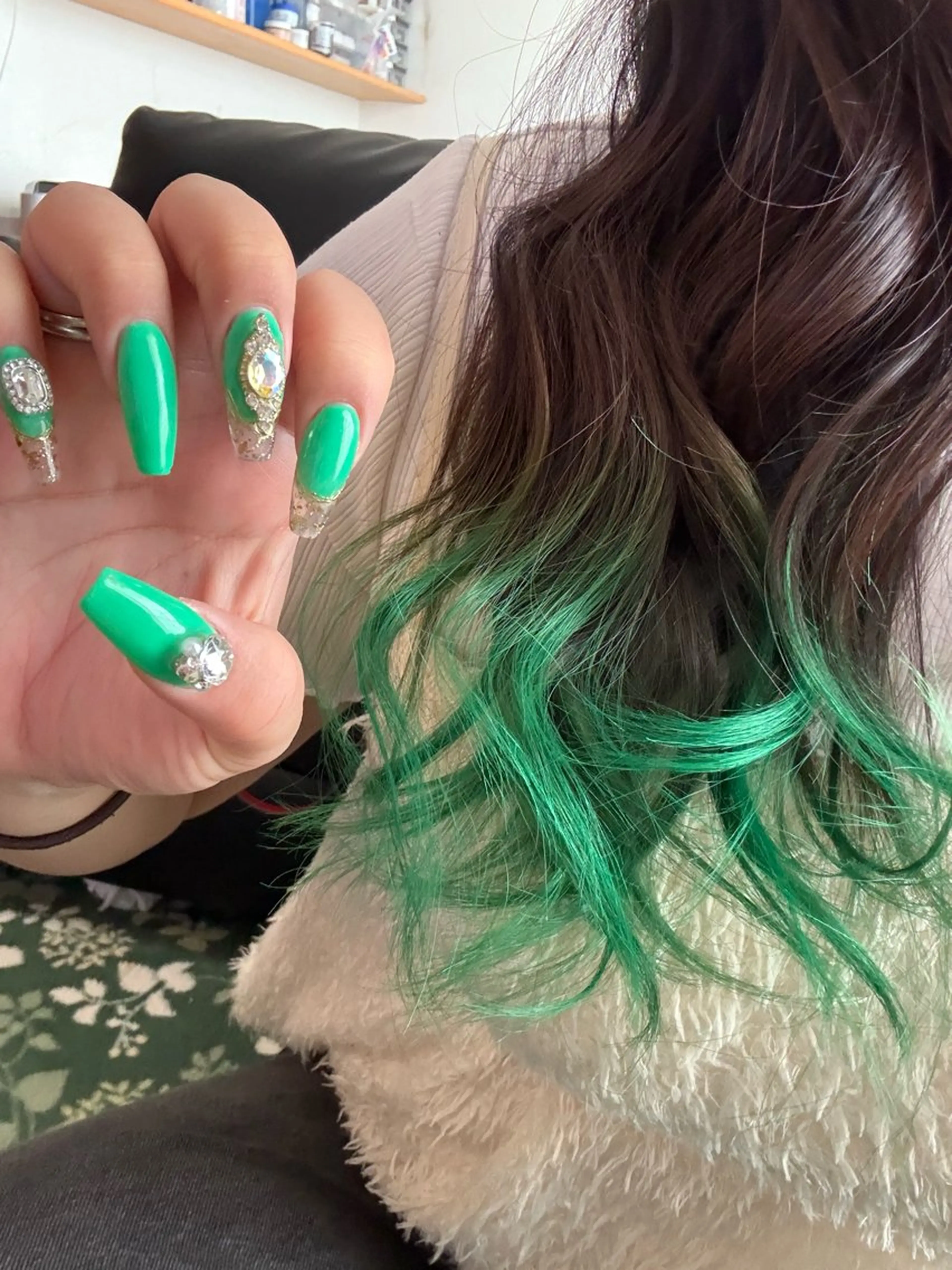 ネイル グリーン おそろいネイル 加藤 優子のネイルデザイン