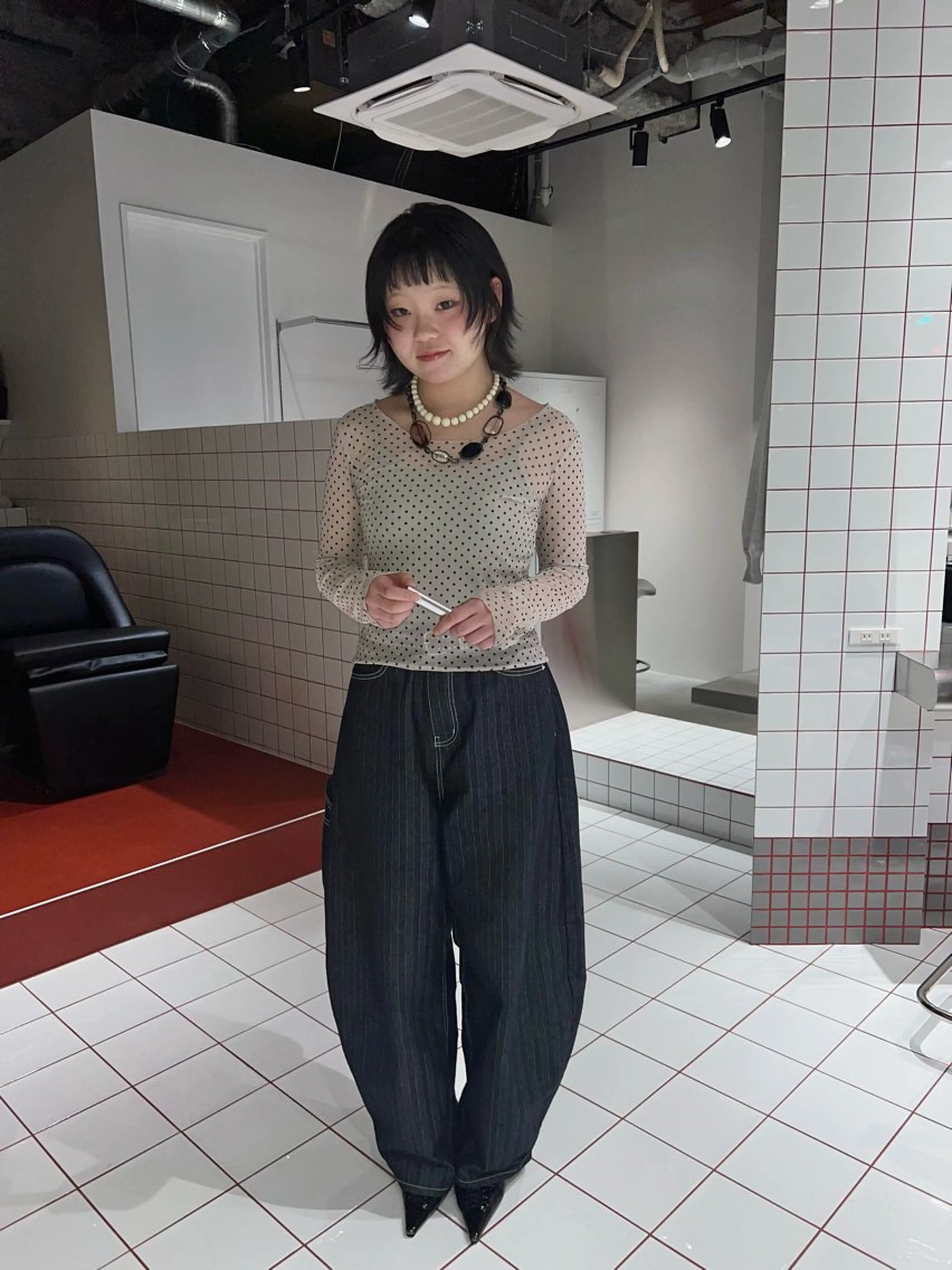 ミディアム 顔周りカット カット 富田 紗世のヘアスタイル