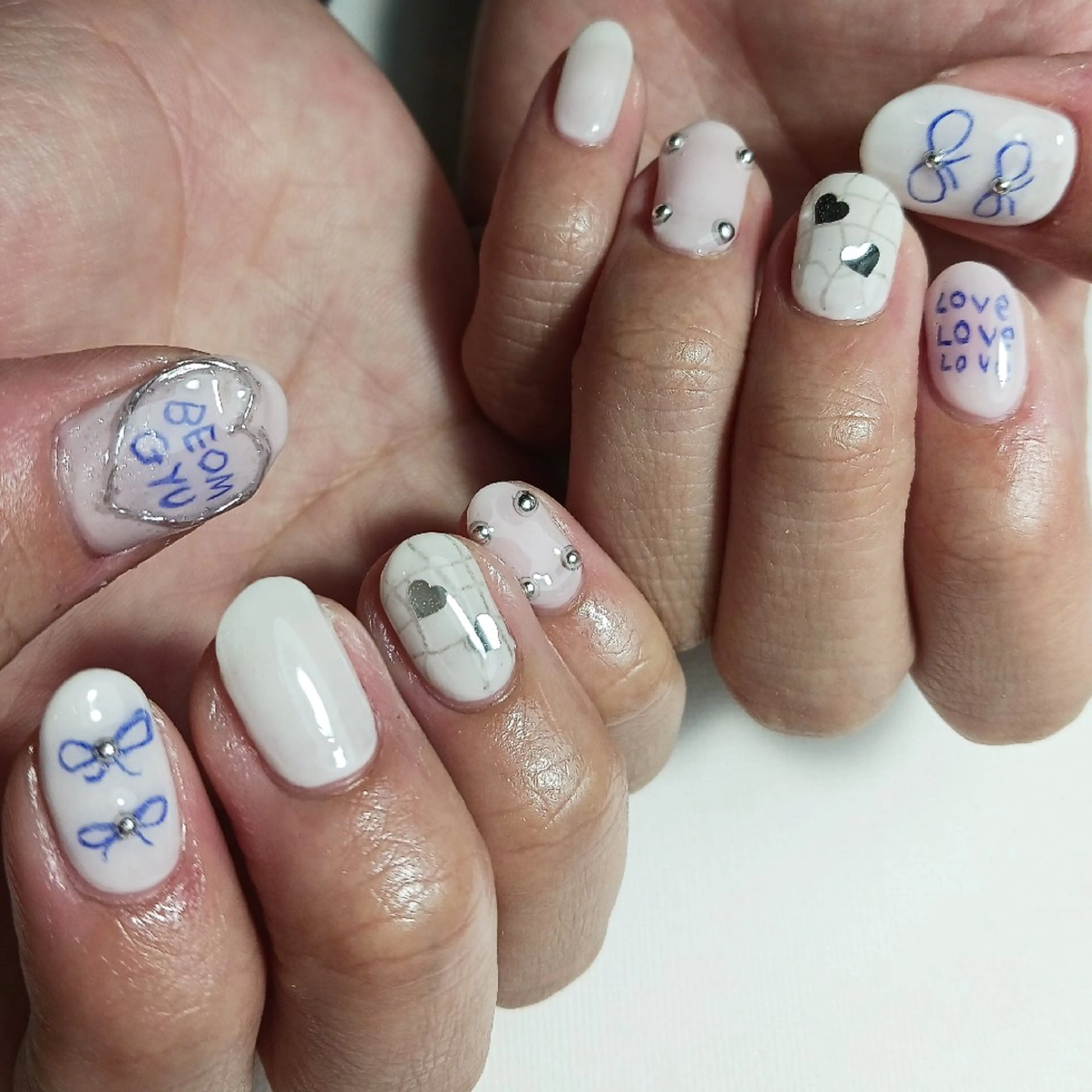 ネイル ジェルネイル 持ち込み リボン ショートネイル owlnail /持込みデザイン専門のネイルデザイン