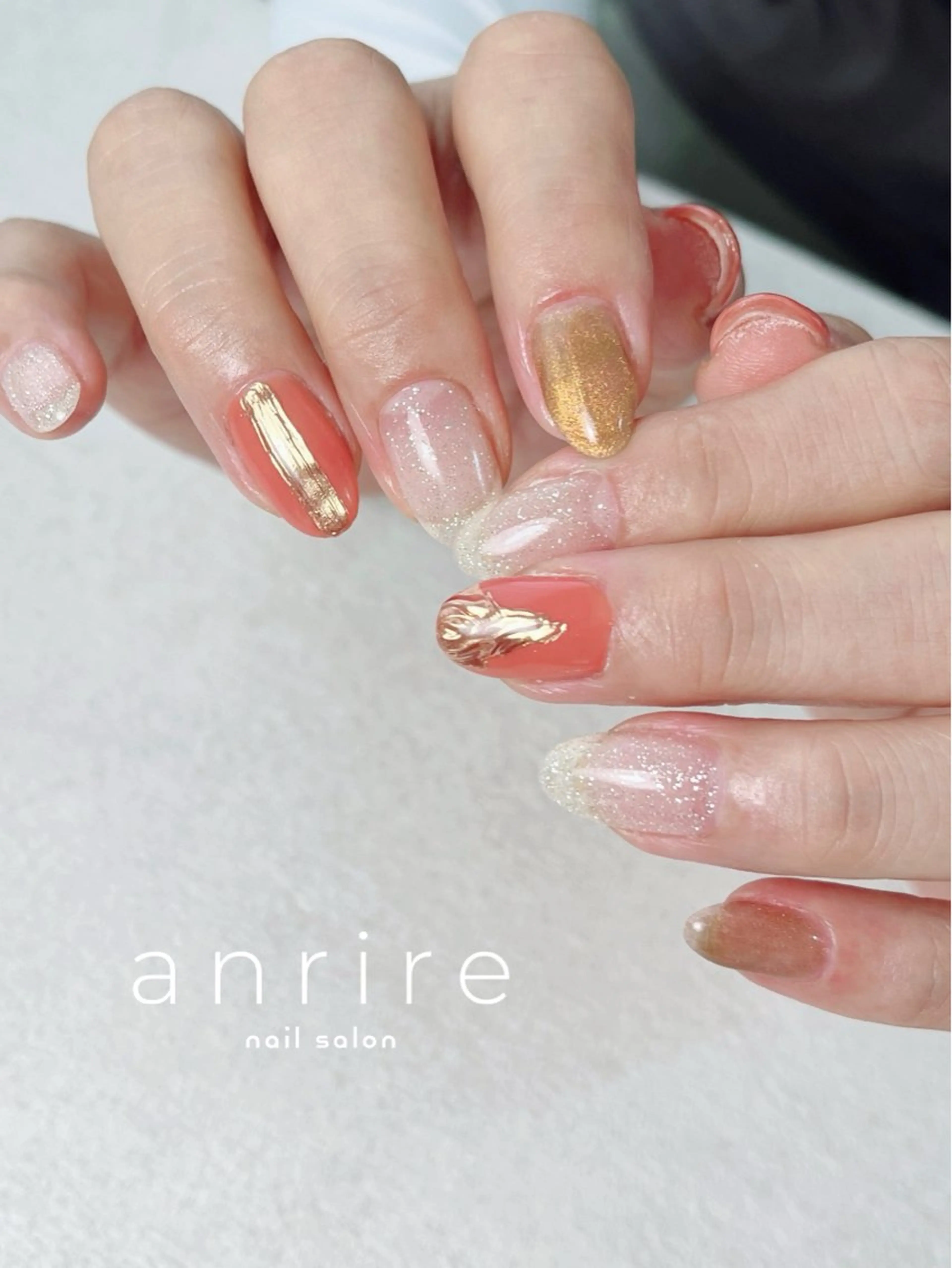 ネイル ブラウン フラッシュネイル ジェルネイル キラキラネイル マグネットネイル ハンドネイル nailsalon anrireのネイルデザイン