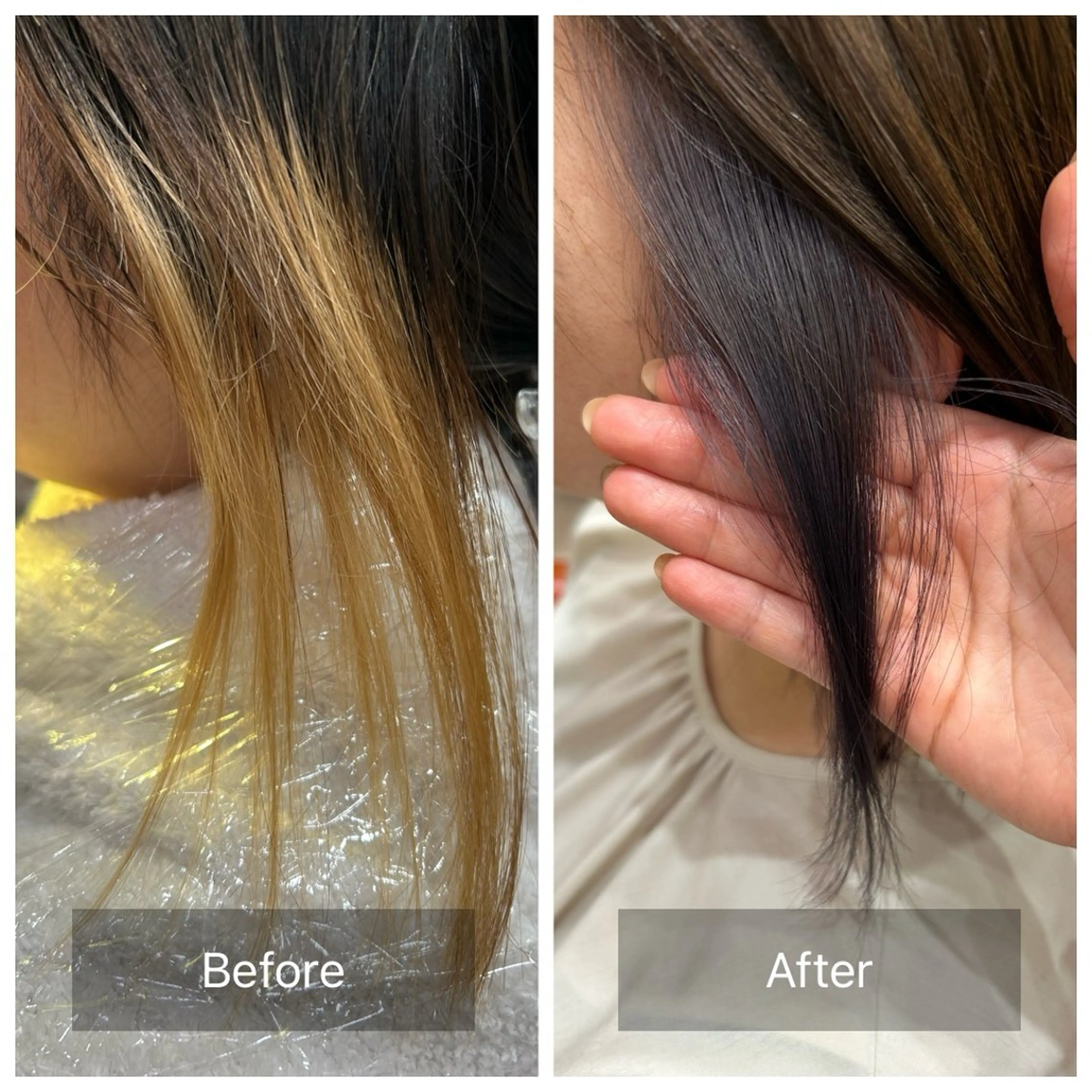 イヤリングカラー(部分ブリーチ＋全体オンカラー)＋頭皮保護＋ブローの写真