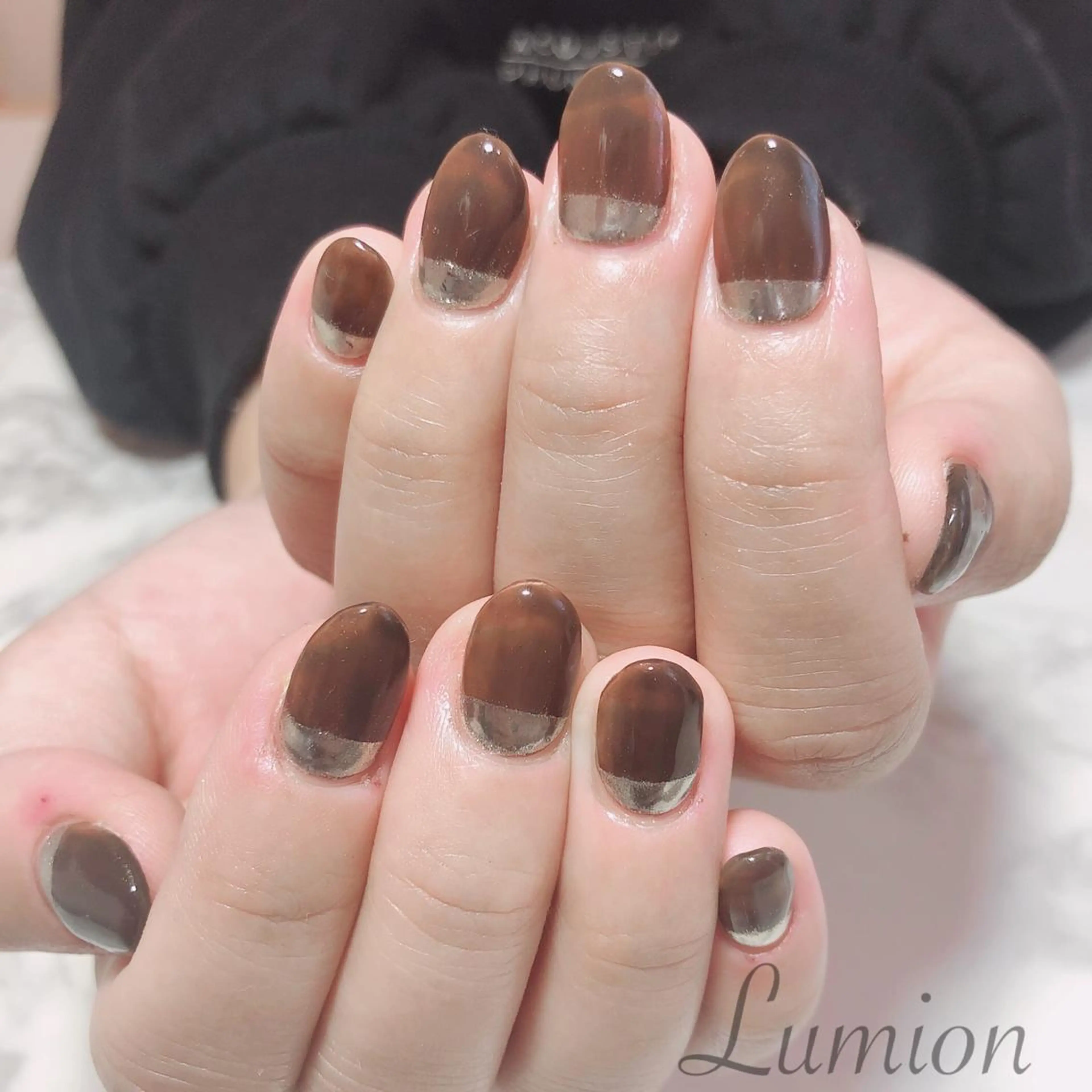 ネイル ブラウン 長さ出し ジェルネイル ハンドネイル nailroom Lumionのネイルデザイン