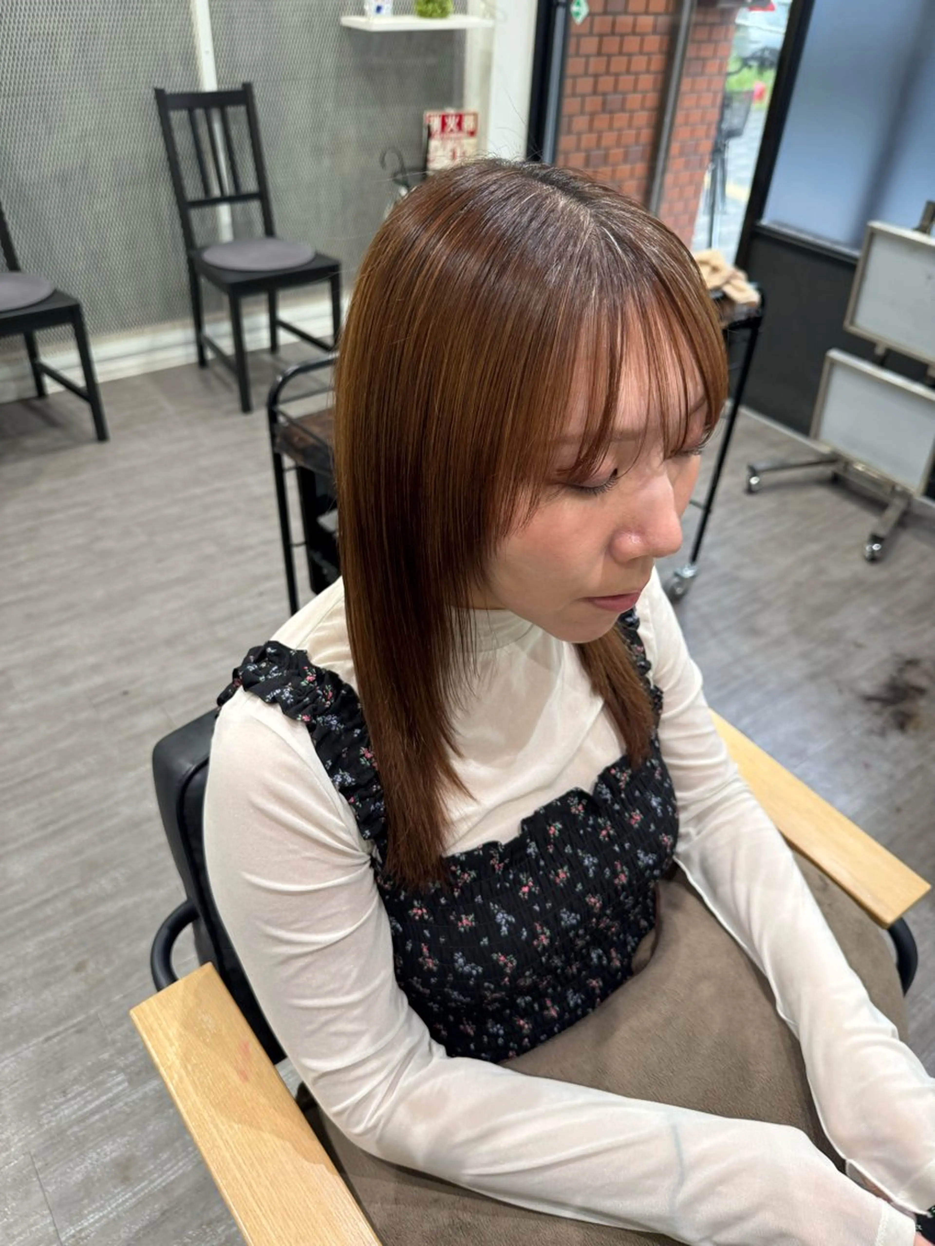 セミロング パーマ 酸性ストレート ストレートパーマ カット 縮毛矯正 トリートメント 艶髪レイヤー上田 紗也🇰🇷💗のヘアスタイル