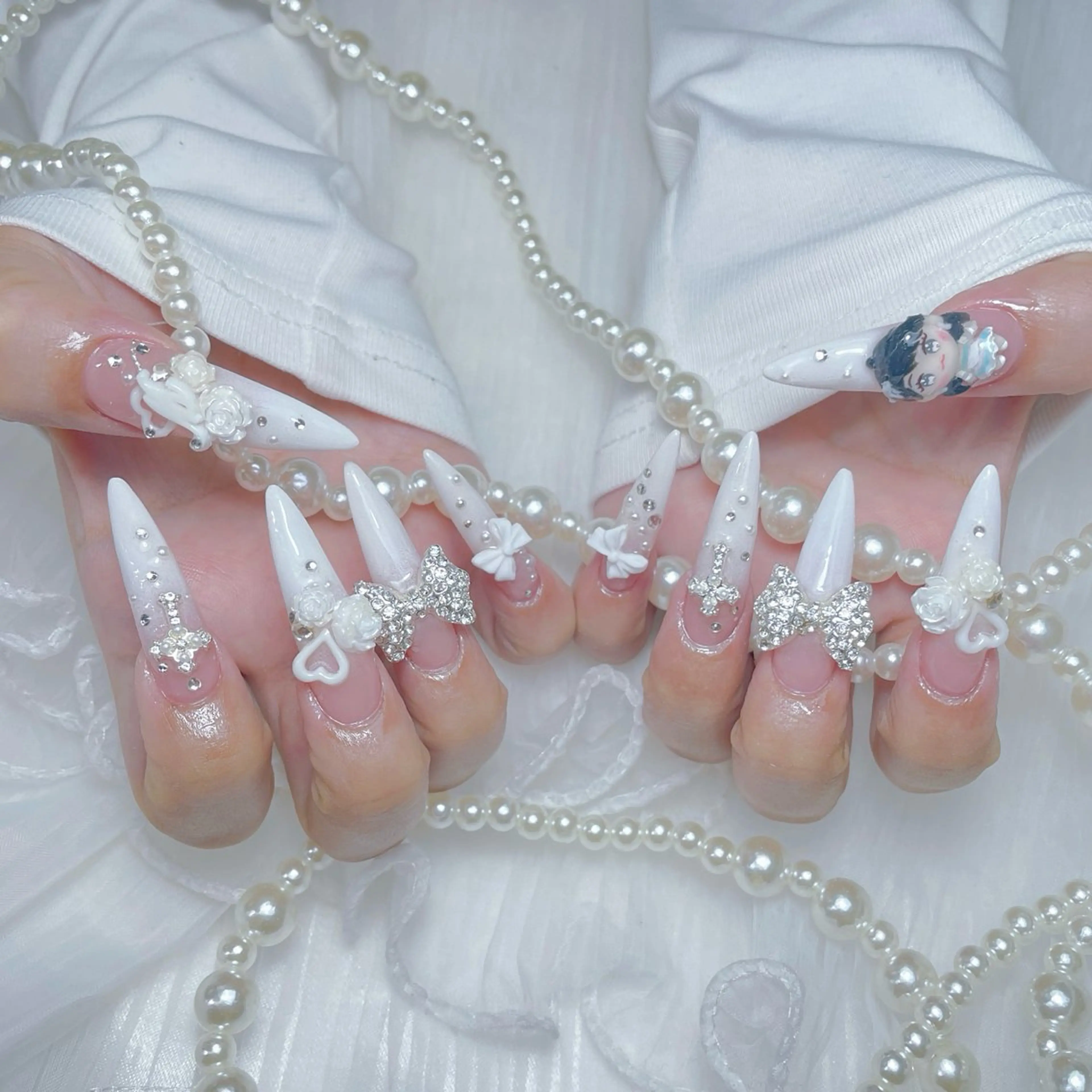 ネイル ハート 韓国ネイル 春ネイル 夏ネイル バレンタイン ハンドネイル Melody  3D/スカルプ専門店のネイルデザイン