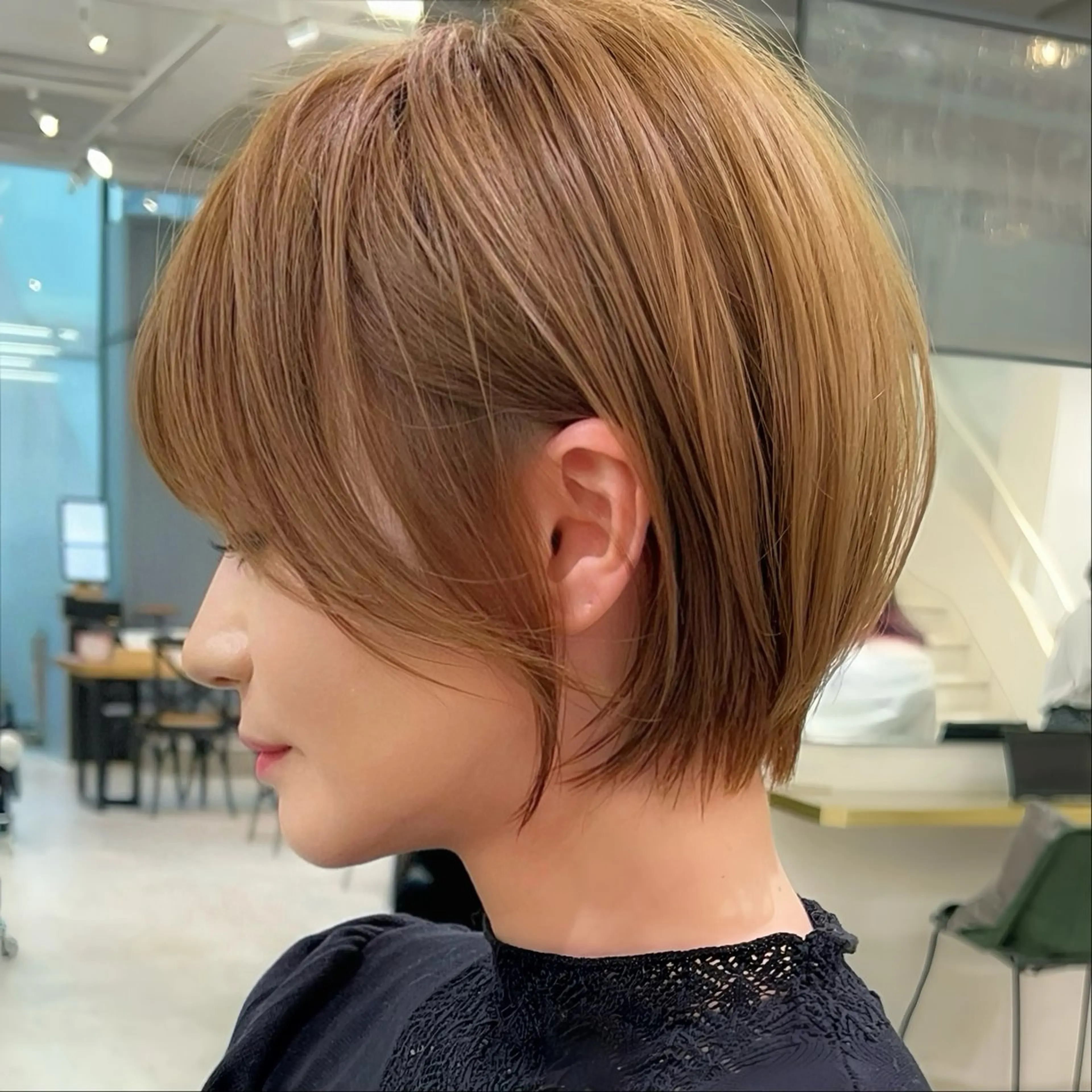 ショート カラー カット ⭐️朝楽ボブパーマ ⭐️かえでのヘアスタイル