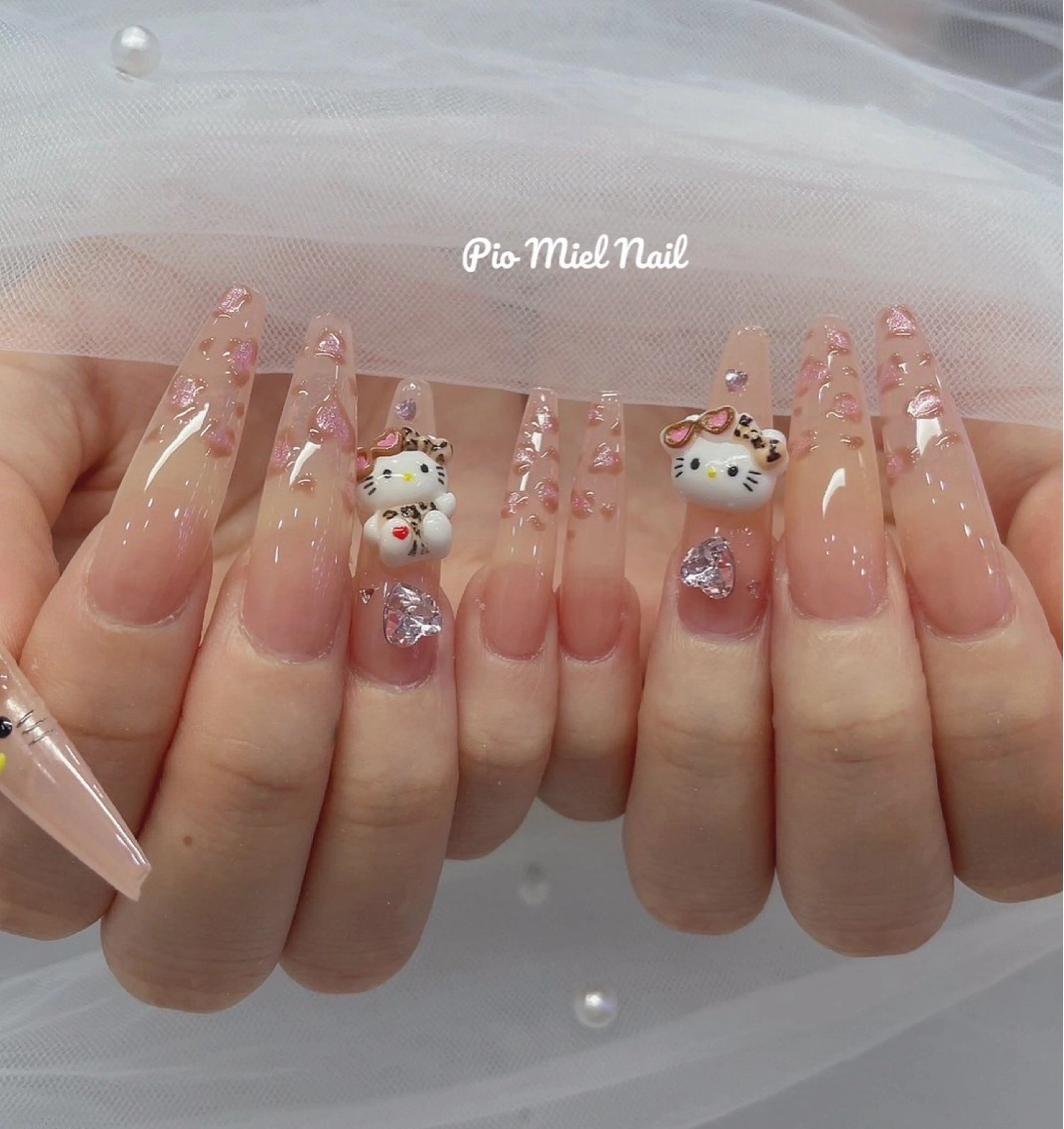 ロング 韓国風ヘア ハンドネイル HANA 長さだしのネイルデザイン