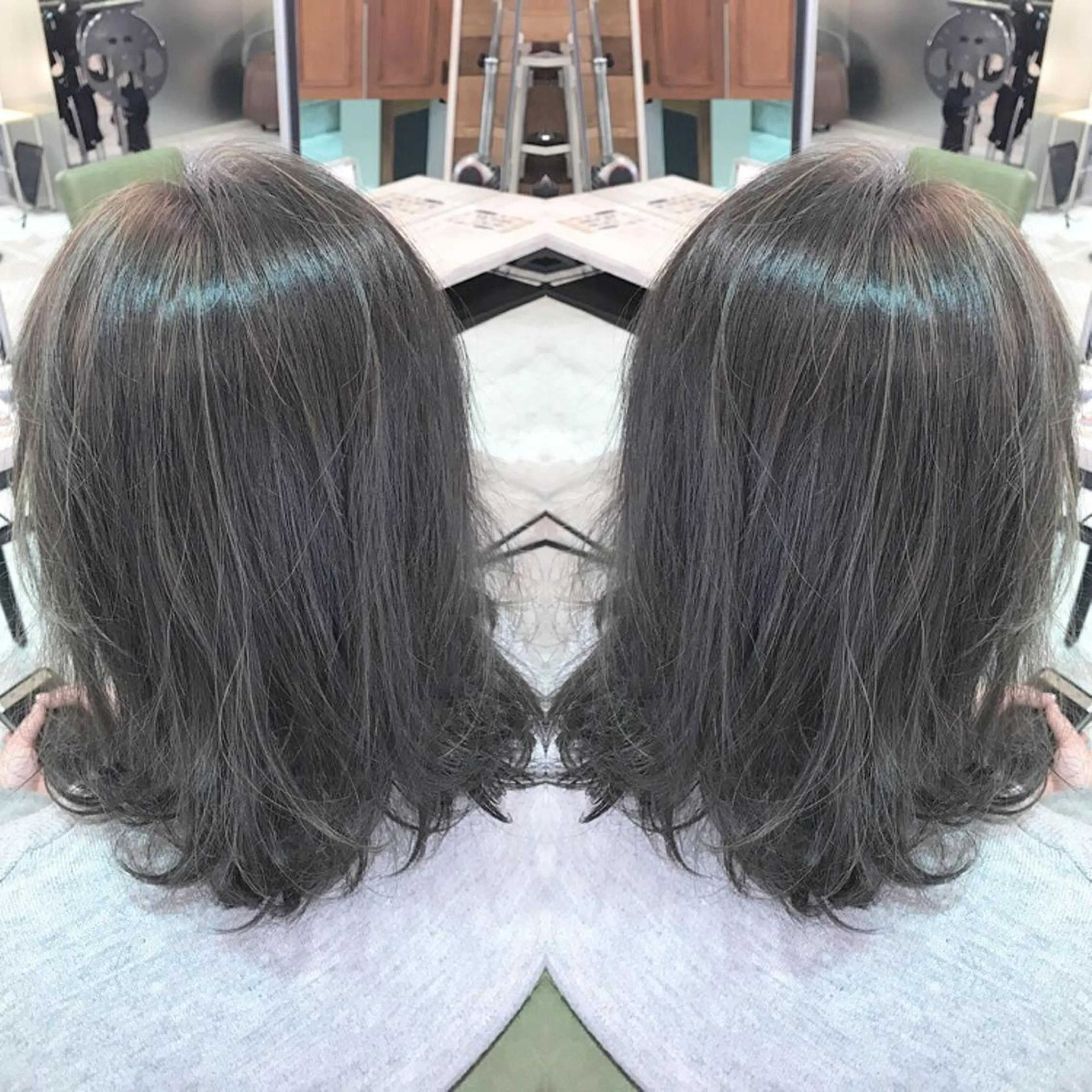 ミディアム セミロング カラー グレージュ ハイライトカラー ハイライト 青木 茂樹⭐️ 透明感カラーのヘアスタイル