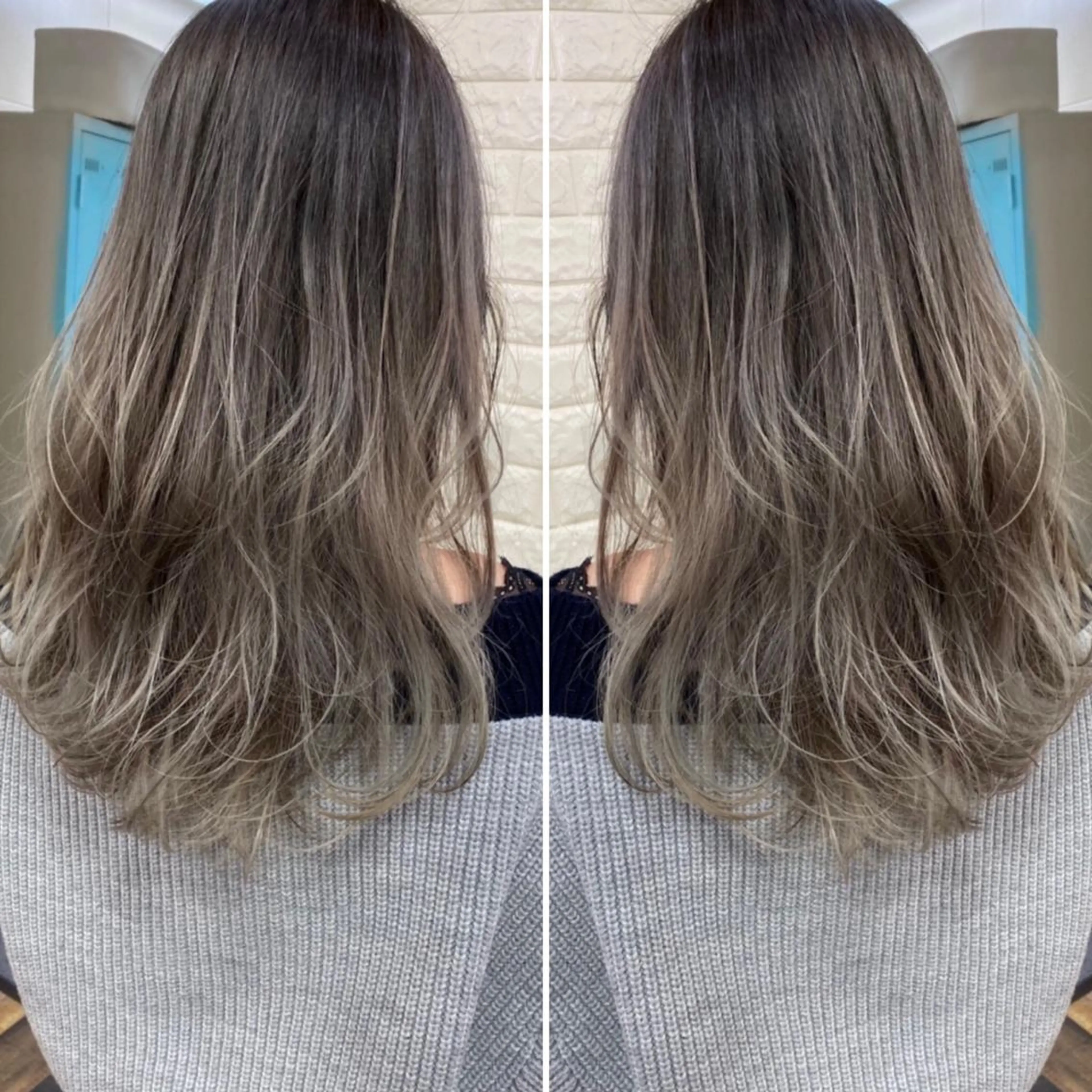 セミロング カラー バレイヤージュ ブリーチ ケアブリーチ レイヤーカット ヘアカラー トリートメント famille所属・famille ファミーユのヘアスタイル