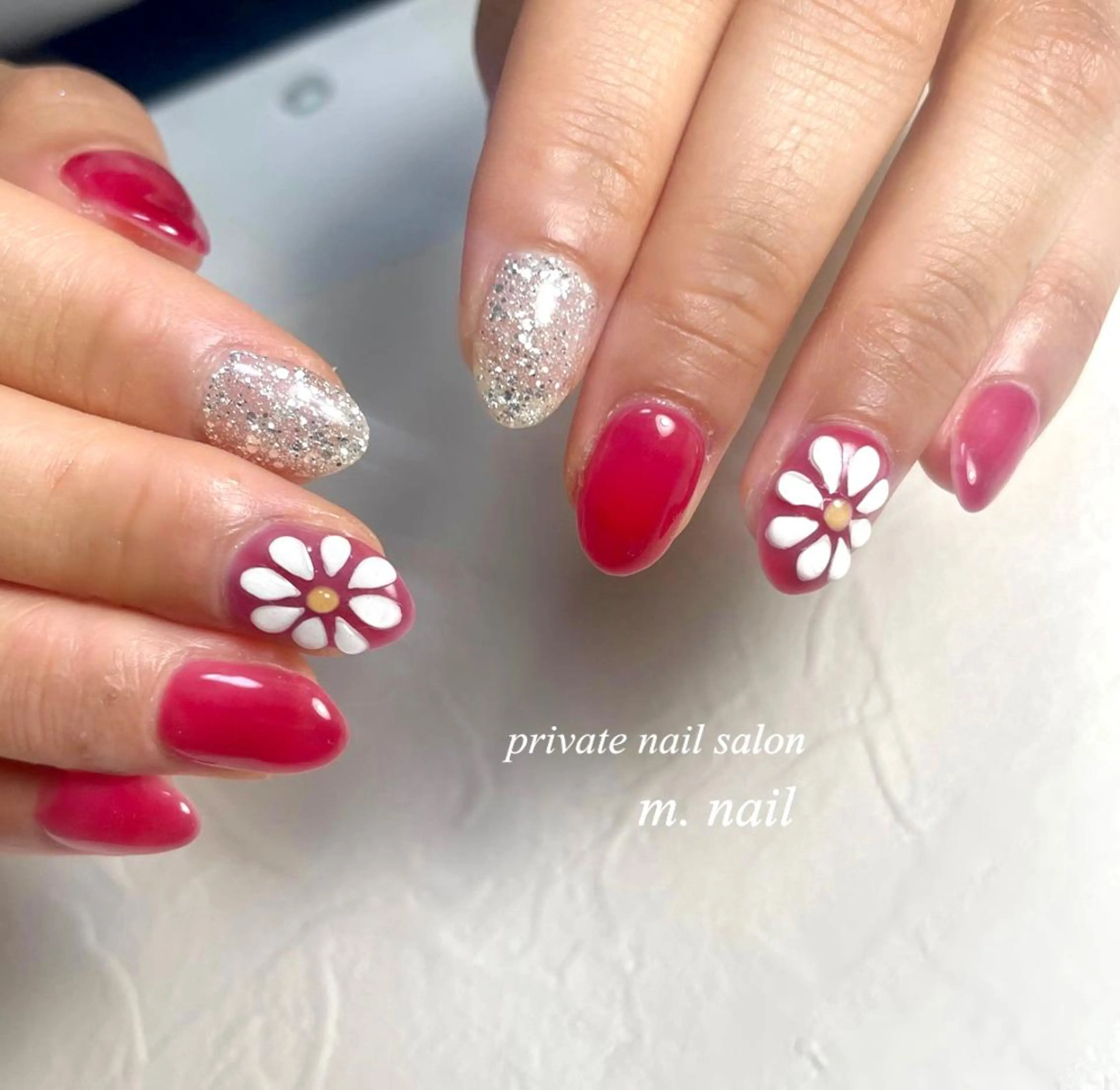 ネイル アートネイル フラワーネイル 持ち込み ぷっくりネイル 夏ネイル m.nail salonのネイルデザイン