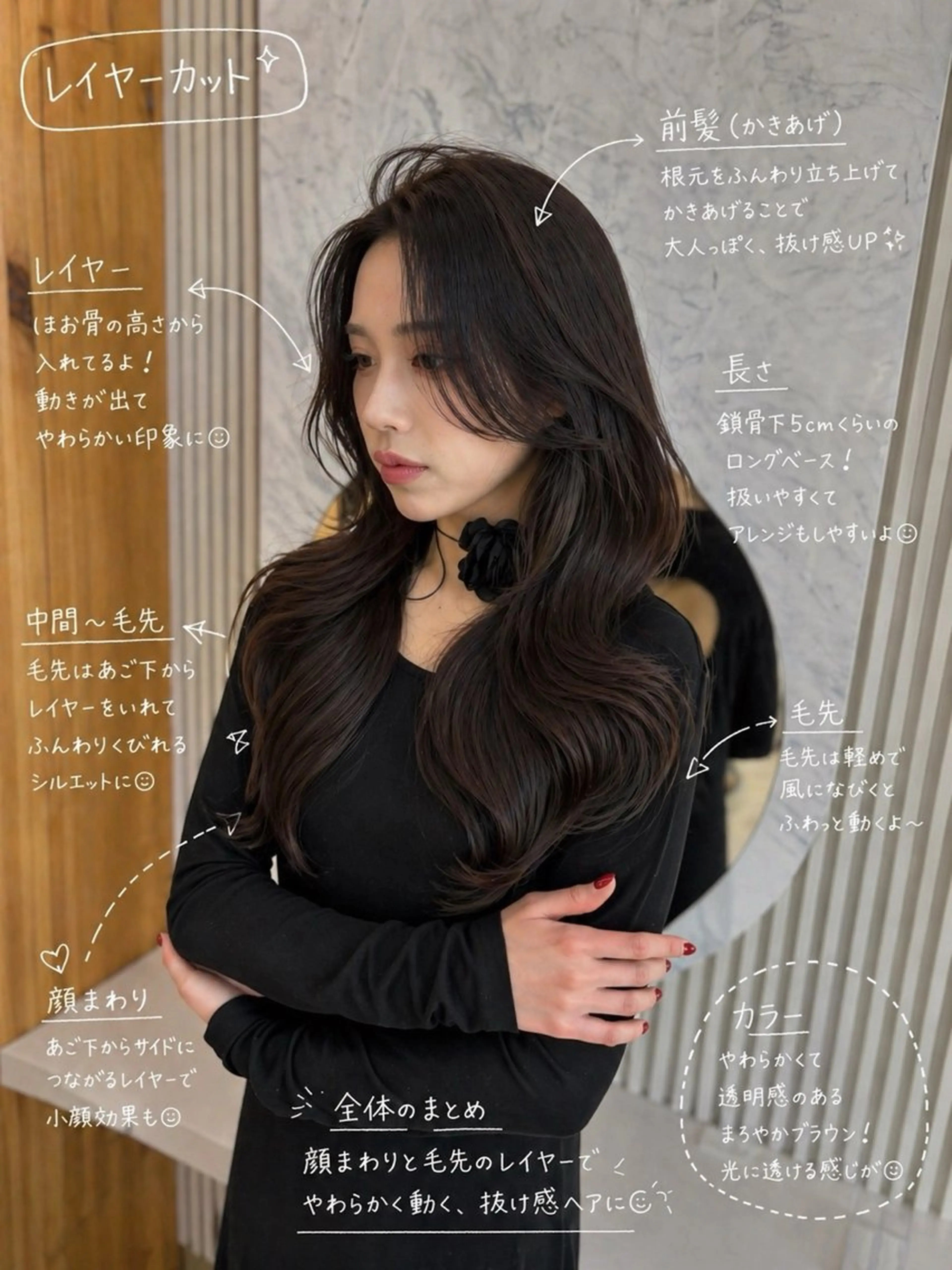 セミロング カラー カット かなこ／重めレイヤー ／透明感カラーのヘアスタイル