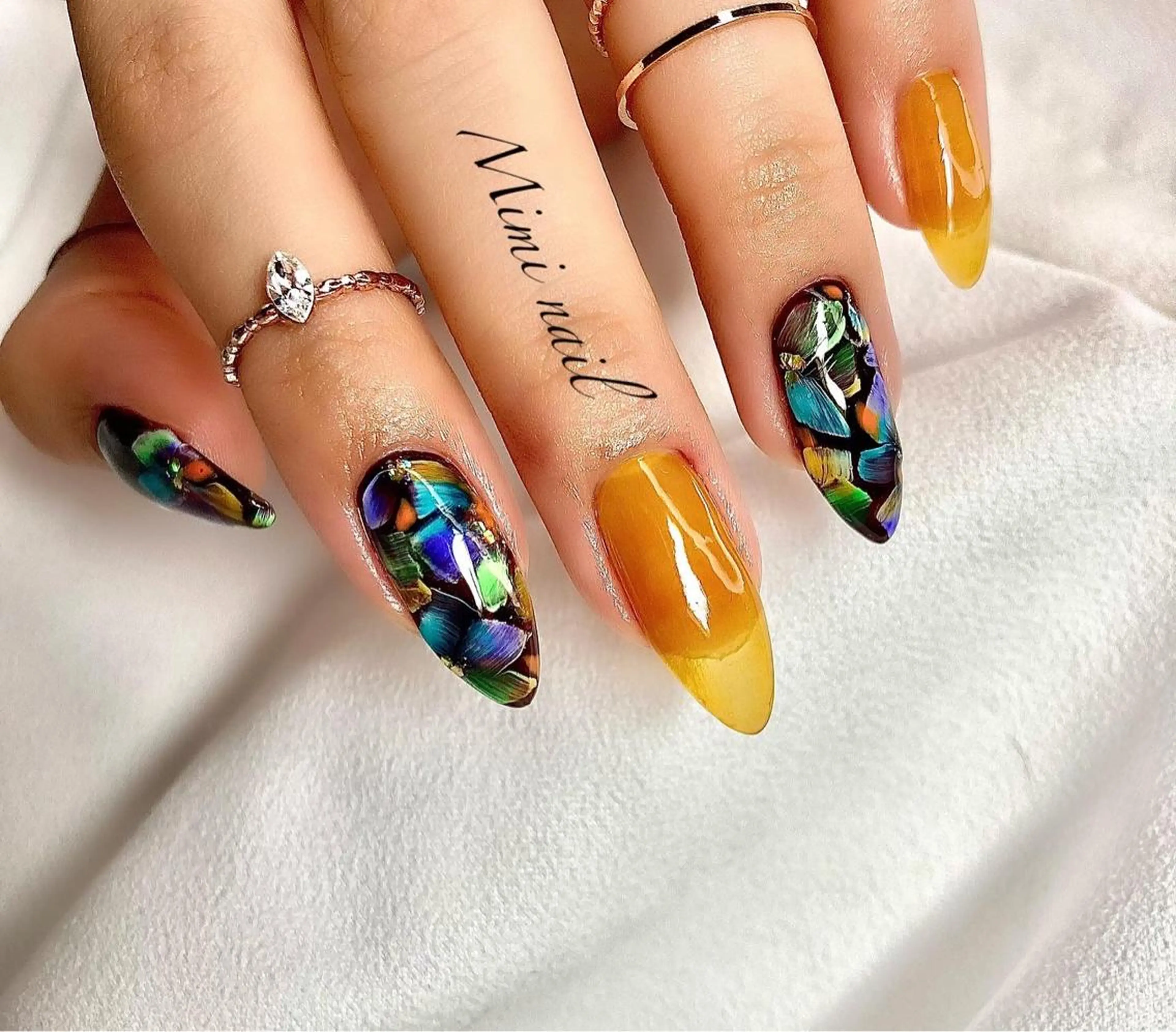 セミロング カラー ネイル アートネイル フラワーネイル beauty salonM&Iのネイルデザイン