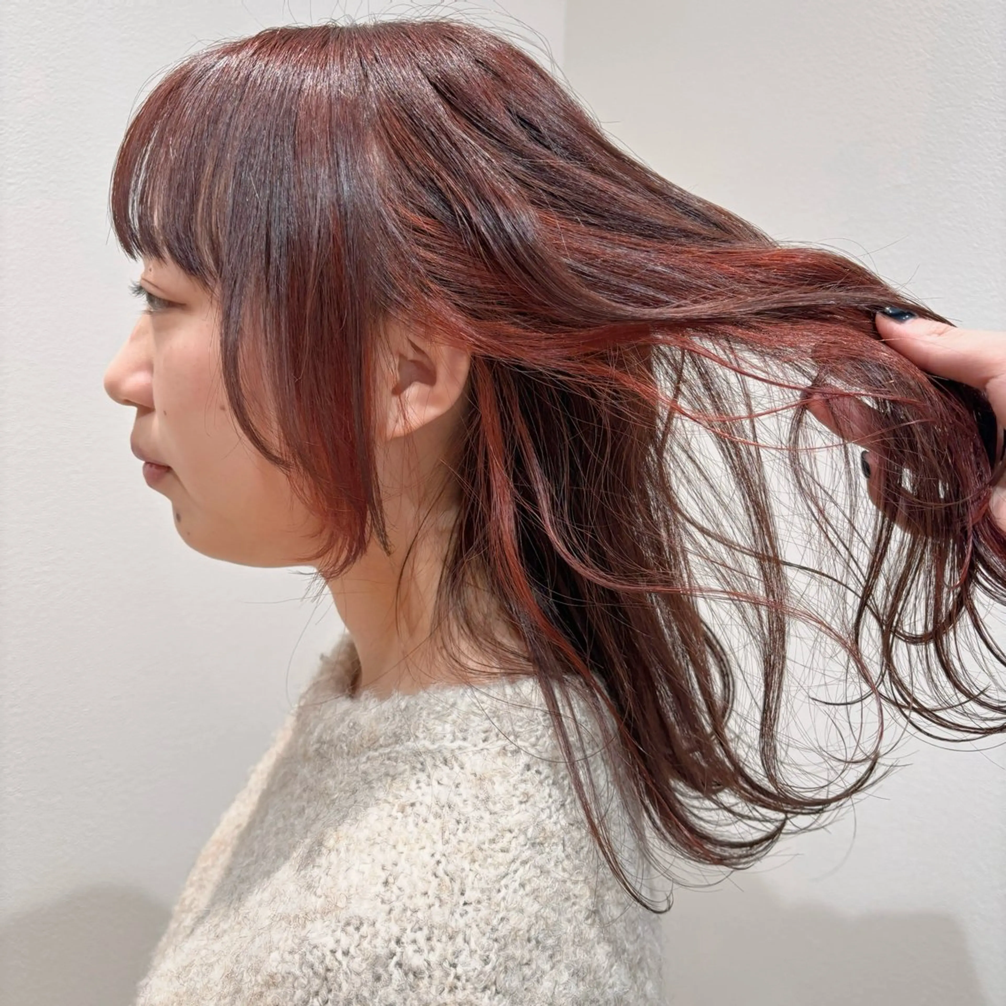 ミディアム カラー ヘアアレンジ オレンジ パーマ/暖色/ボブ イワタテ🇰🇷のヘアスタイル
