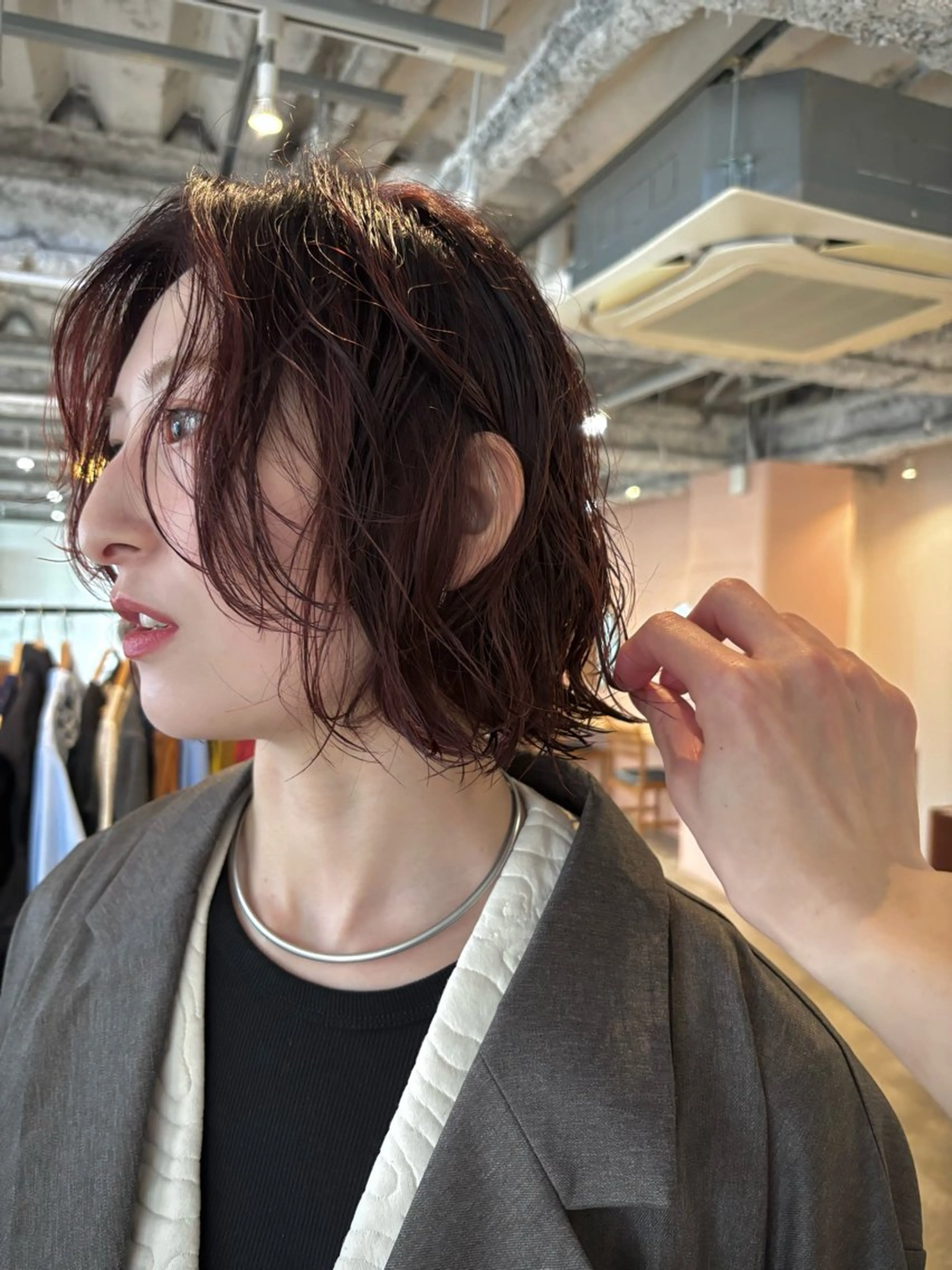 ミディアム カラー パーマ ミディアムパーマ レッドカラー ボブ カット パーマ yu maのヘアスタイル