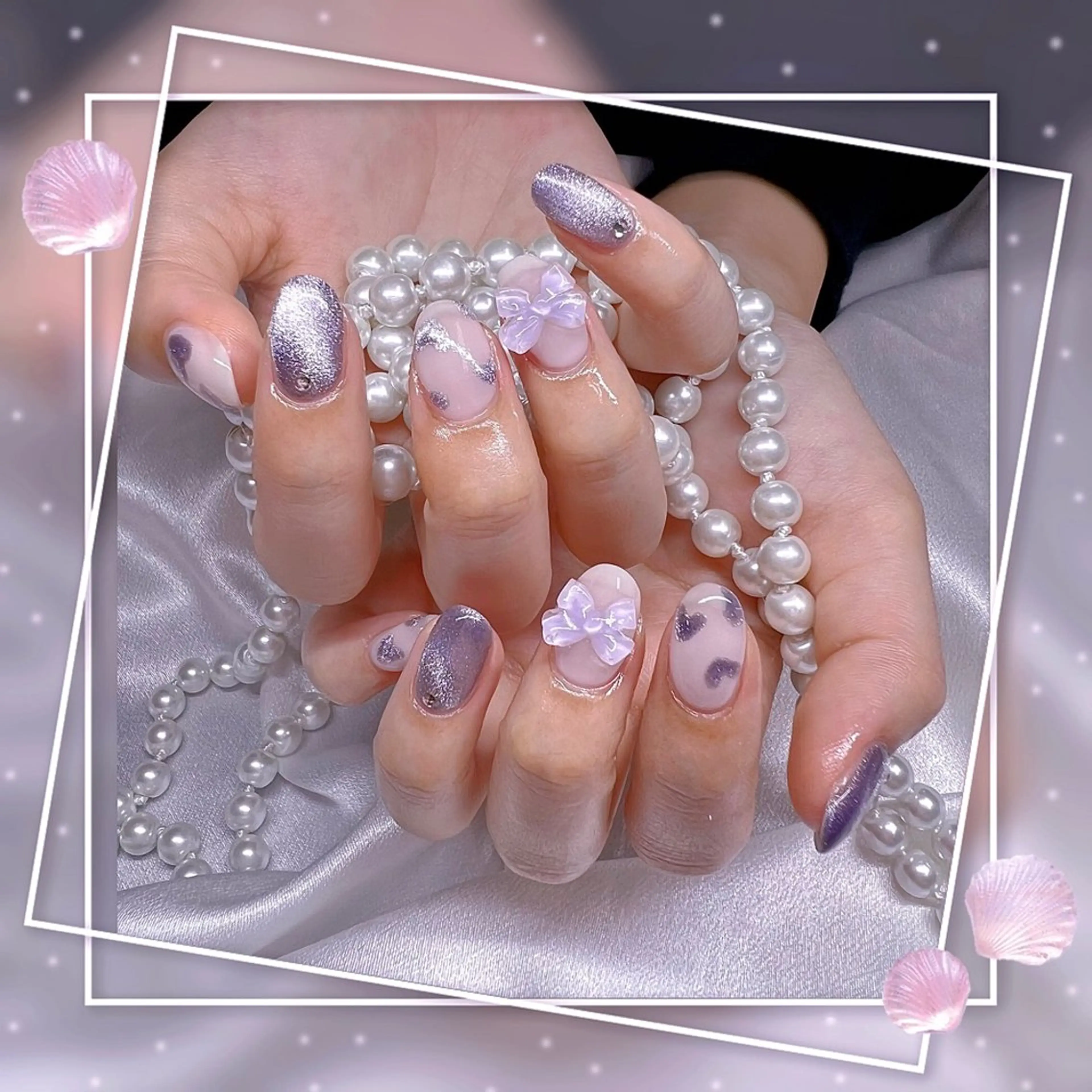 ネイル フレンチネイル グラデーション キラキラネイル 韓国ネイル マグネットネイル ハンドネイル Chill Nailsalonのネイルデザイン