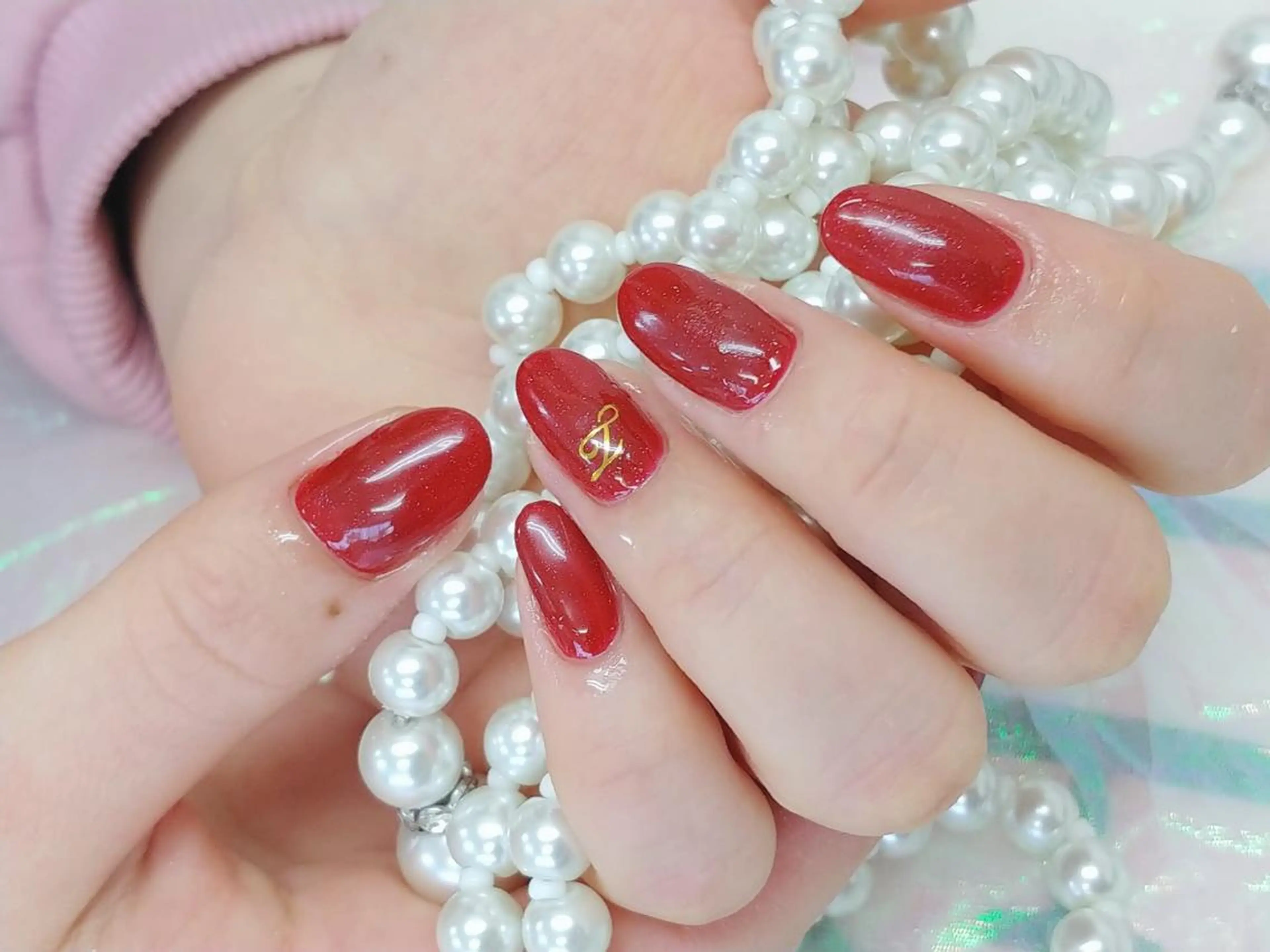 ネイル ラメ(グリッター) 赤色 Nail lieNのネイルデザイン