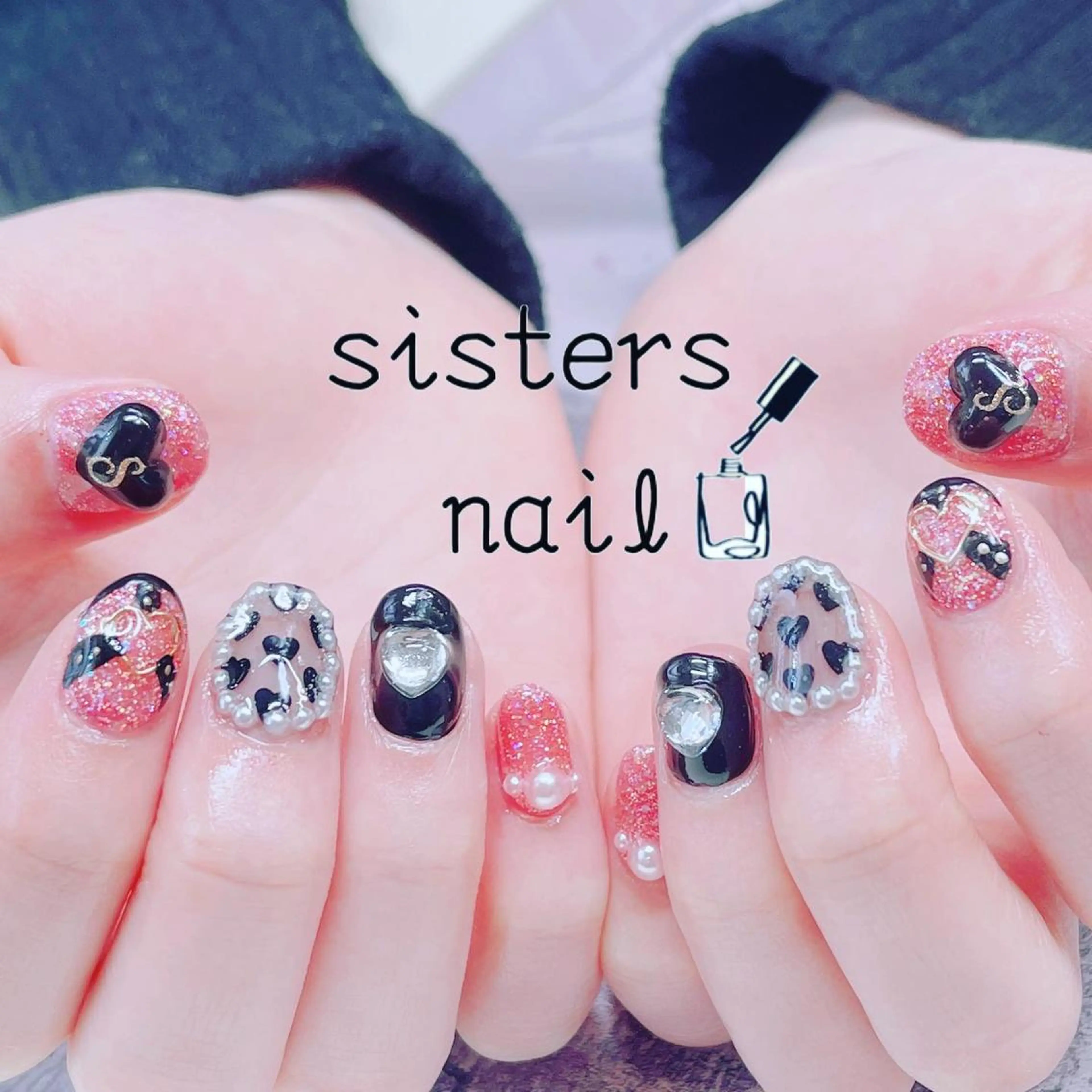 ネイル アートネイル ハート キラキラネイル ラメ(グリッター) ピンク ハンドネイル ハンドケア sisters nail.fのネイルデザイン