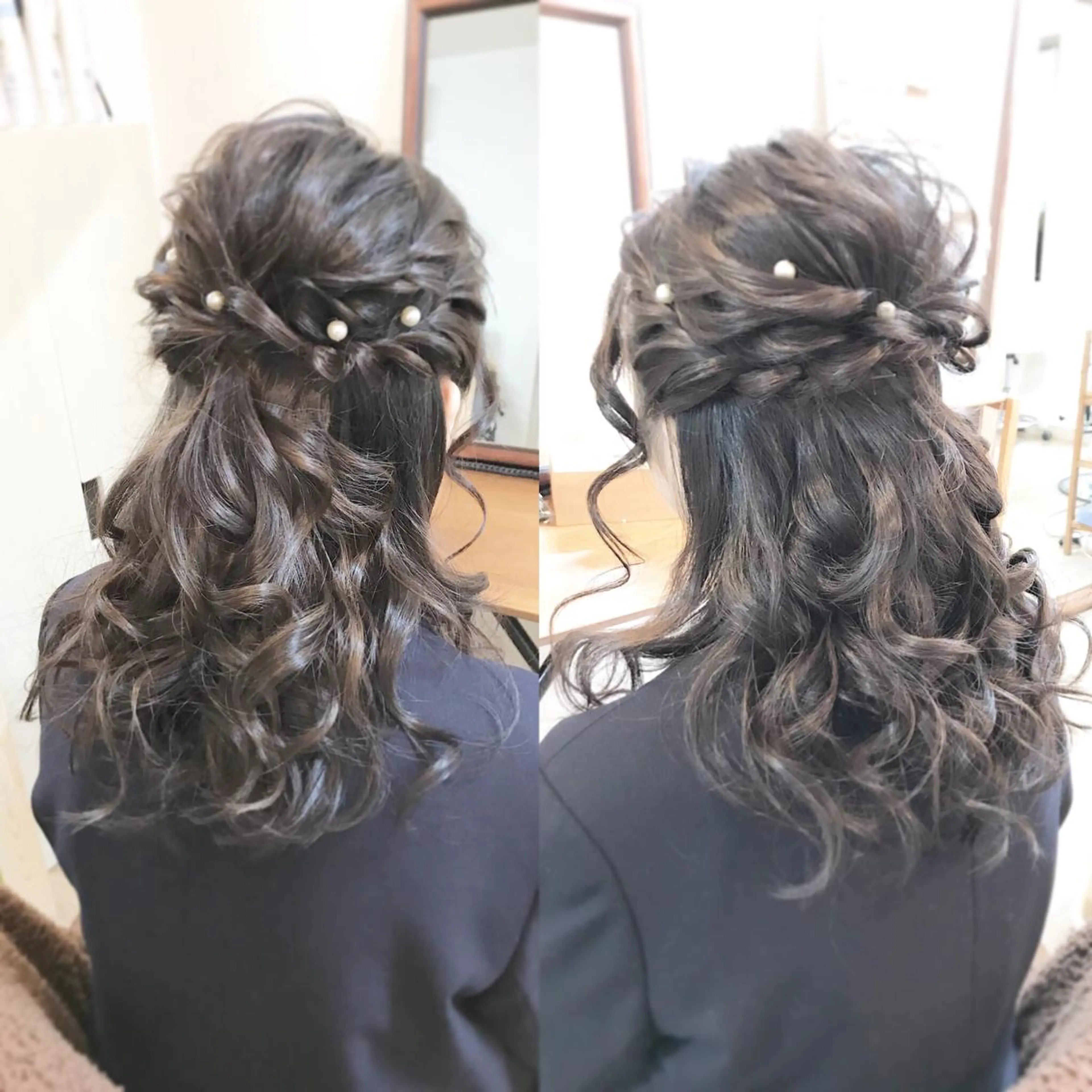 ミディアム ヘアアレンジ ハーフアップ ヘアセット 早朝✨ヘアセット 着付け/清水玲歌のヘアスタイル