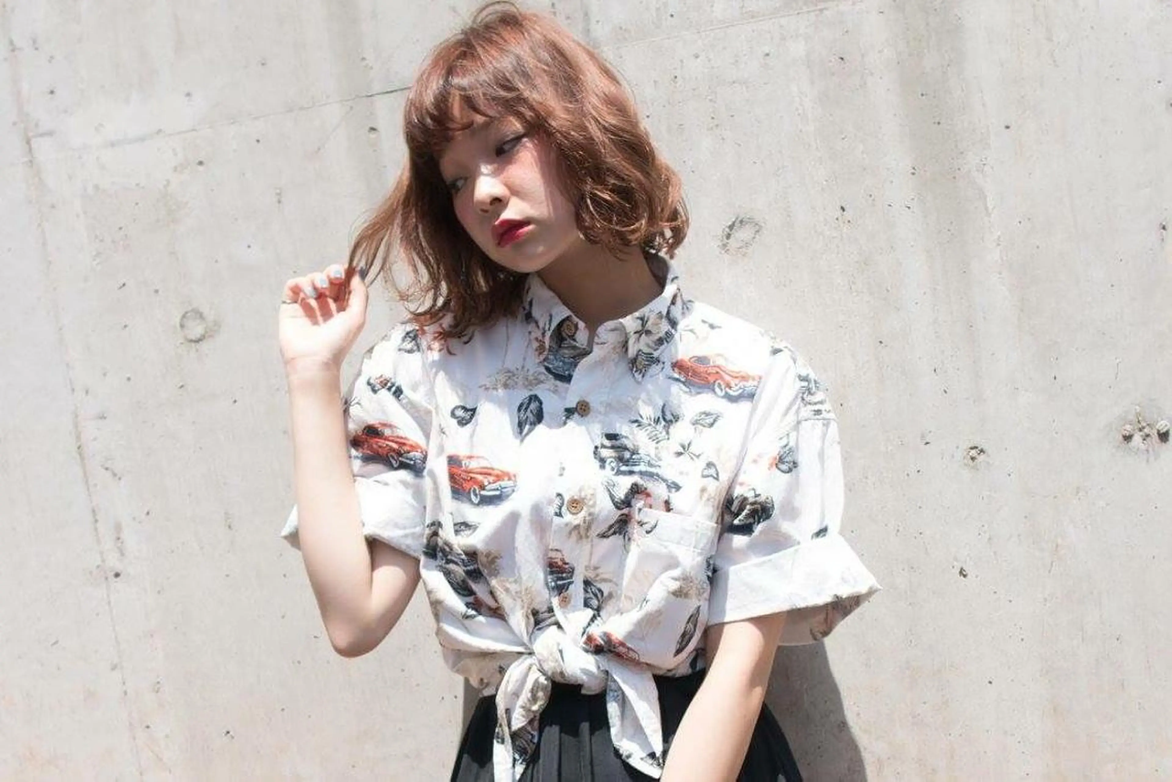 ミディアム セミロング カラー パーマ 内藤 達也のヘアスタイル