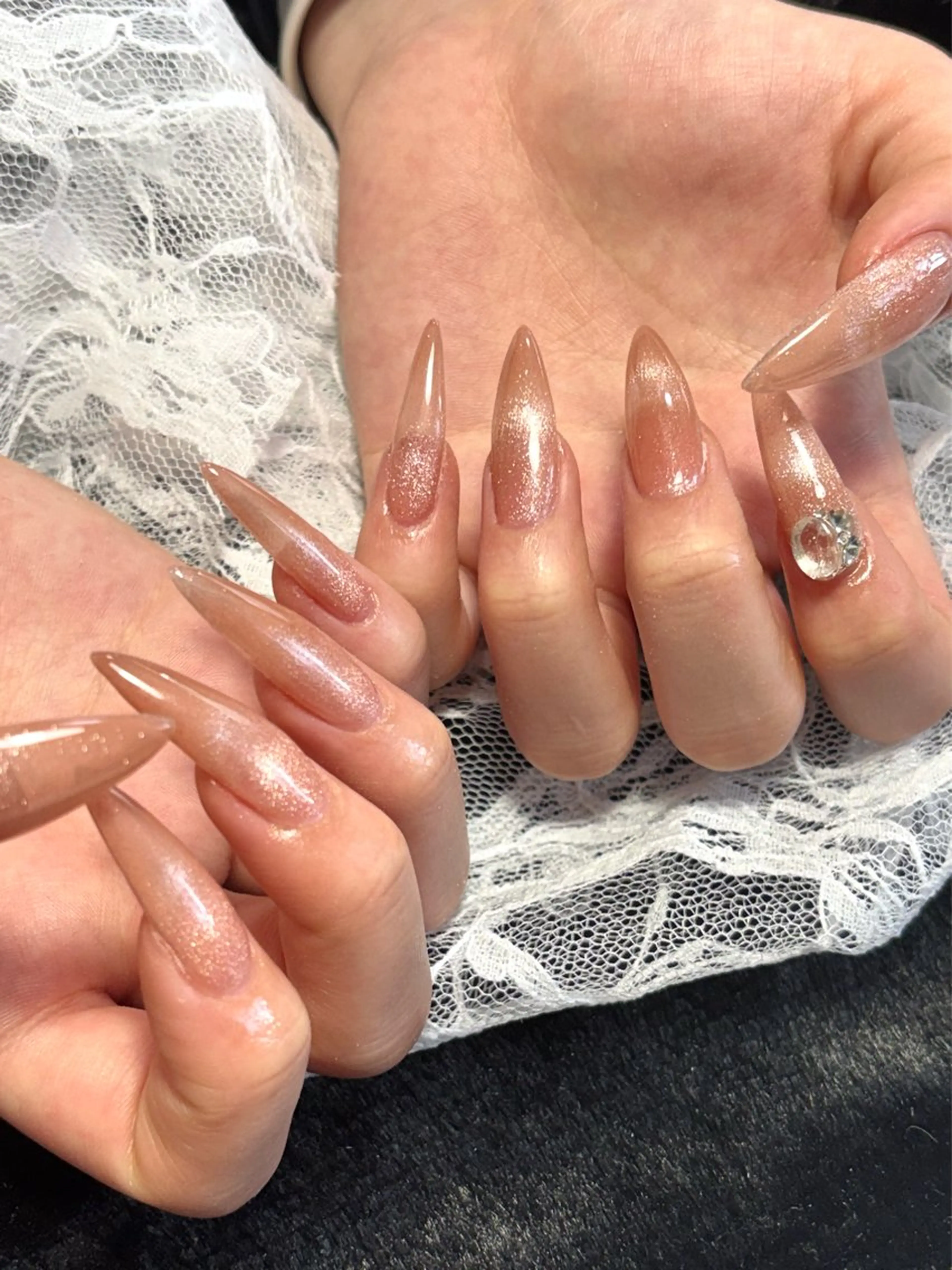 ネイル ブルー チークネイル 長さ出し フレンチネイル ハート る るのネイルデザイン