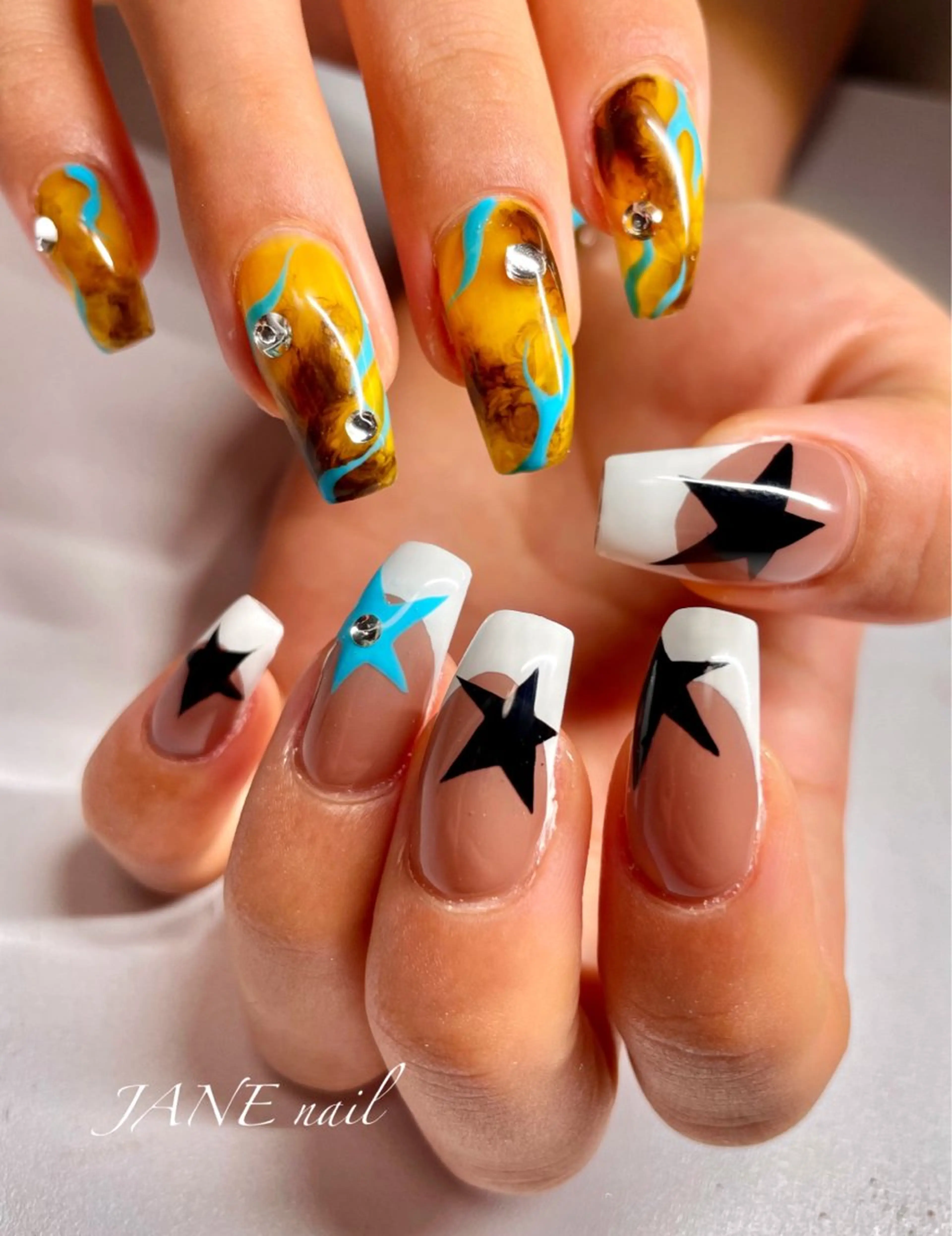 ネイル べっ甲ネイル ブラウン 大理石ネイル(マーブル) ニュアンスネイル ストーンネイル ハンドネイル Nail Salon JANEのネイルデザイン