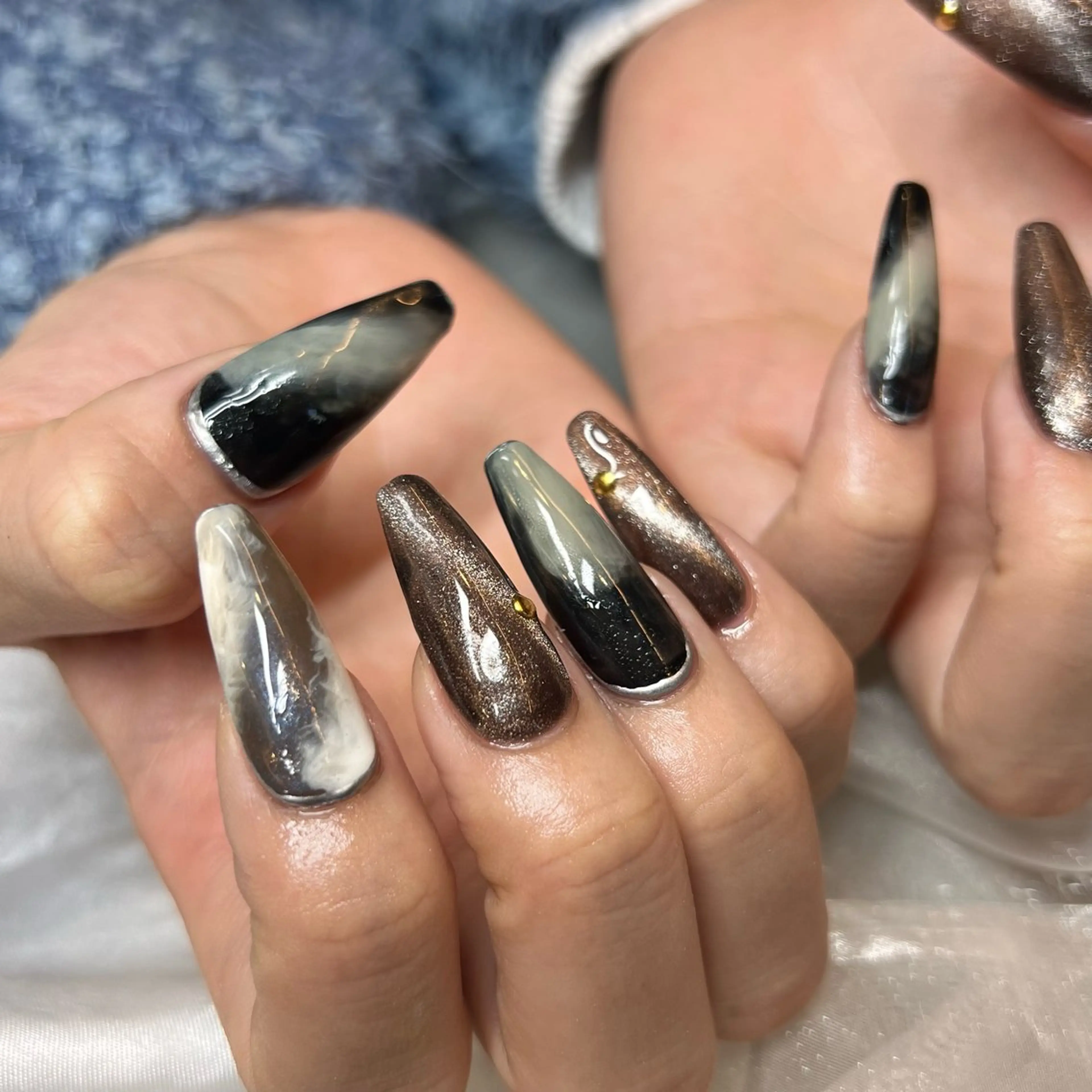 ネイル アートネイル オーロラネイル 入学式 ジェルネイル 韓国ネイル ハンドネイル clover nailのネイルデザイン