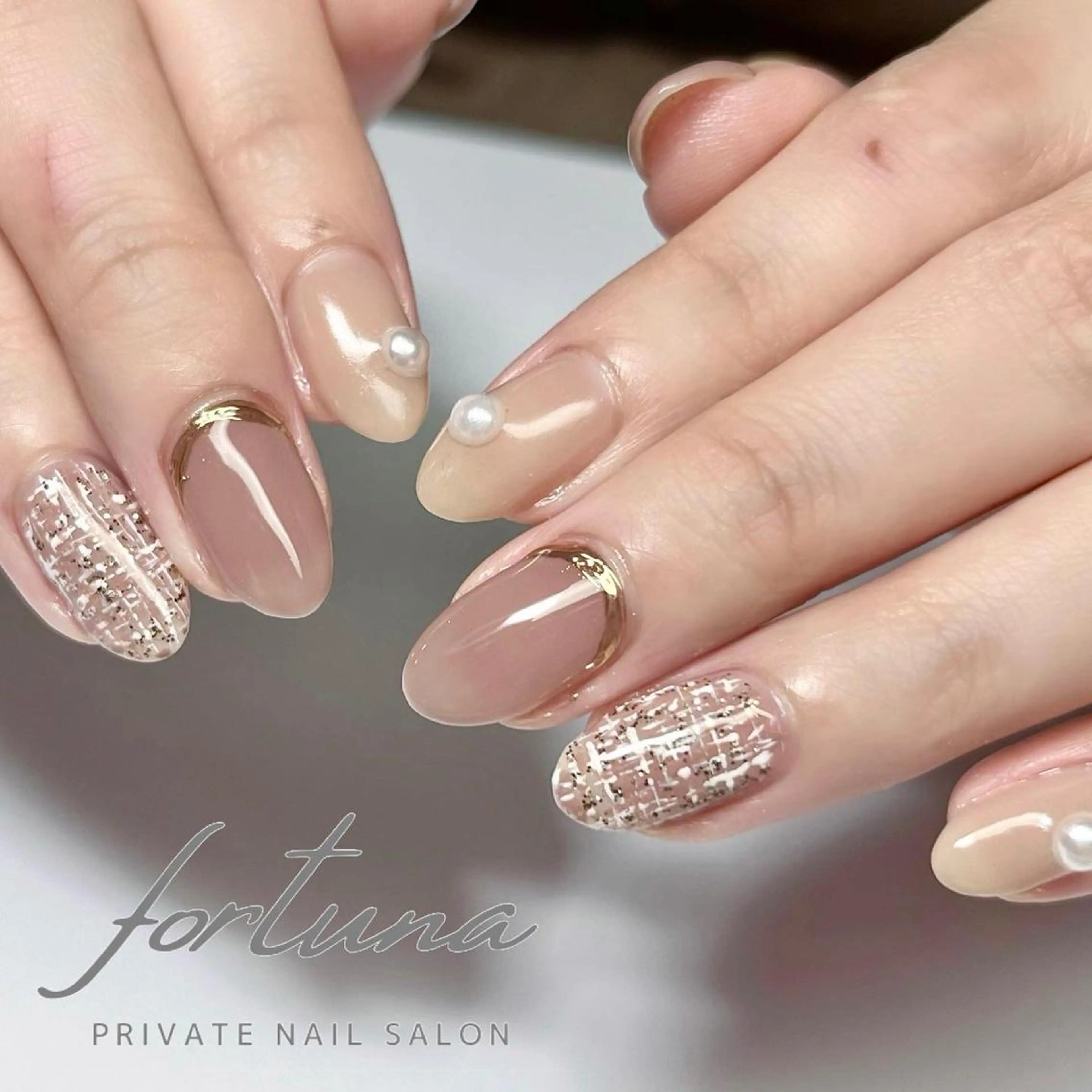 ネイル ツイードネイル 冬ネイル ハンドネイル fortuna 武藤裕美のネイルデザイン