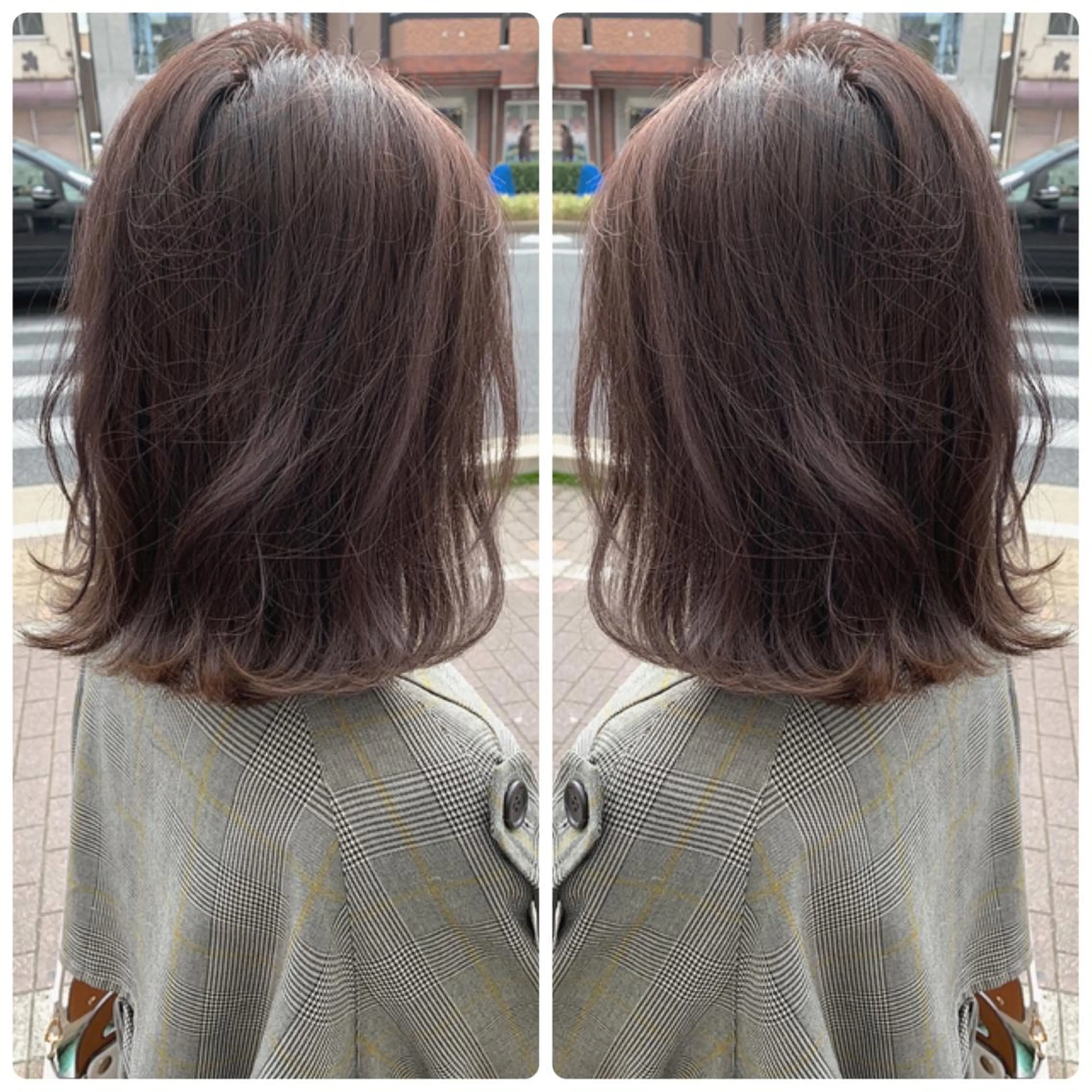 ミディアム カラー アッシュ バレイヤージュ ブリーチ デザインカラー グレージュ 京都大人女性ショート 徒歩1分/秋山のヘアスタイル