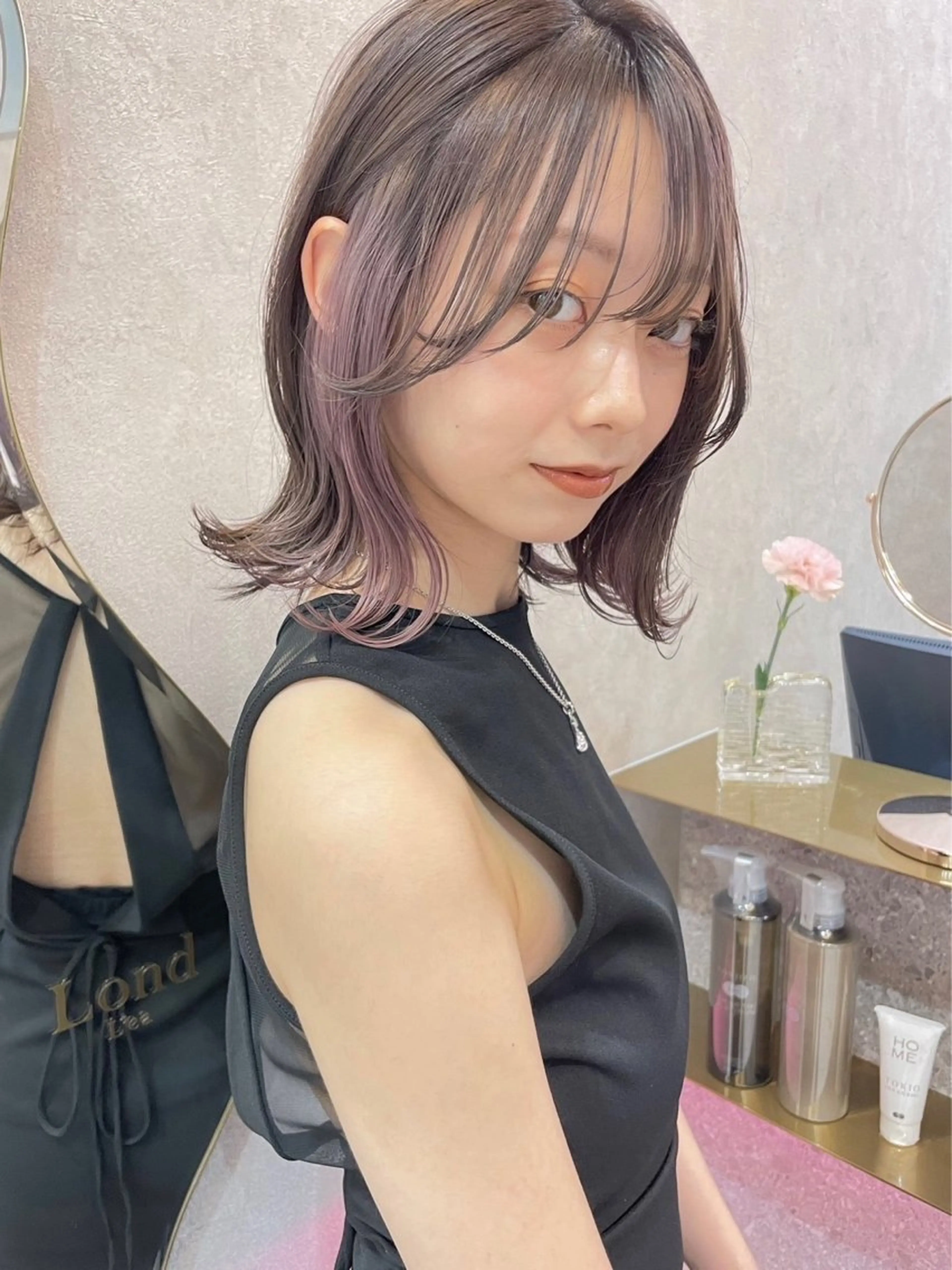 ミディアム カラー インナーカラー ピンクカラー ヘアカラー トリートメント Aster 店長 れおん✂️のヘアスタイル