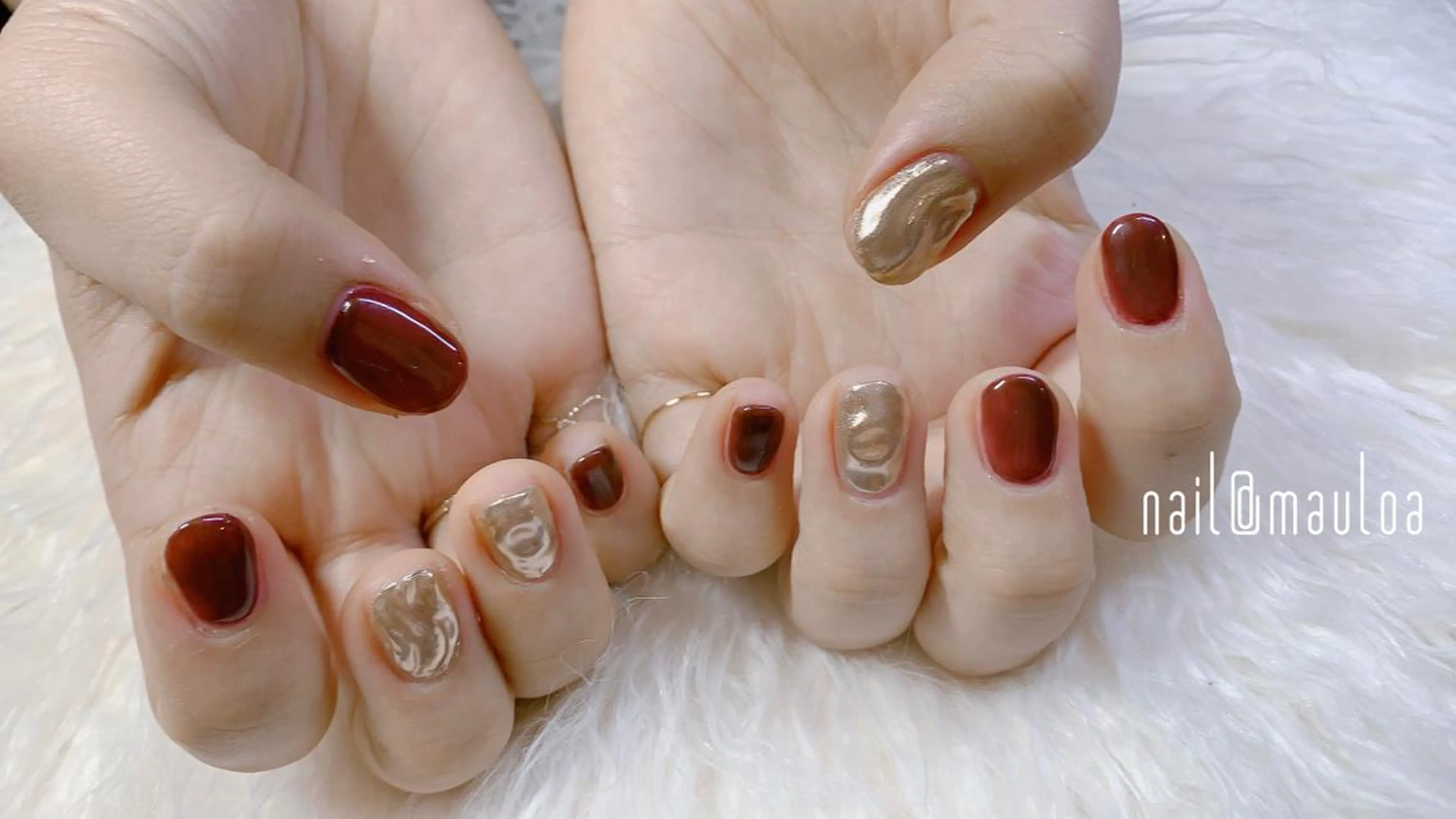 ネイル ブラウン ニュアンスネイル オレンジ 赤色 pipi..所属・pipi ..のネイルデザイン