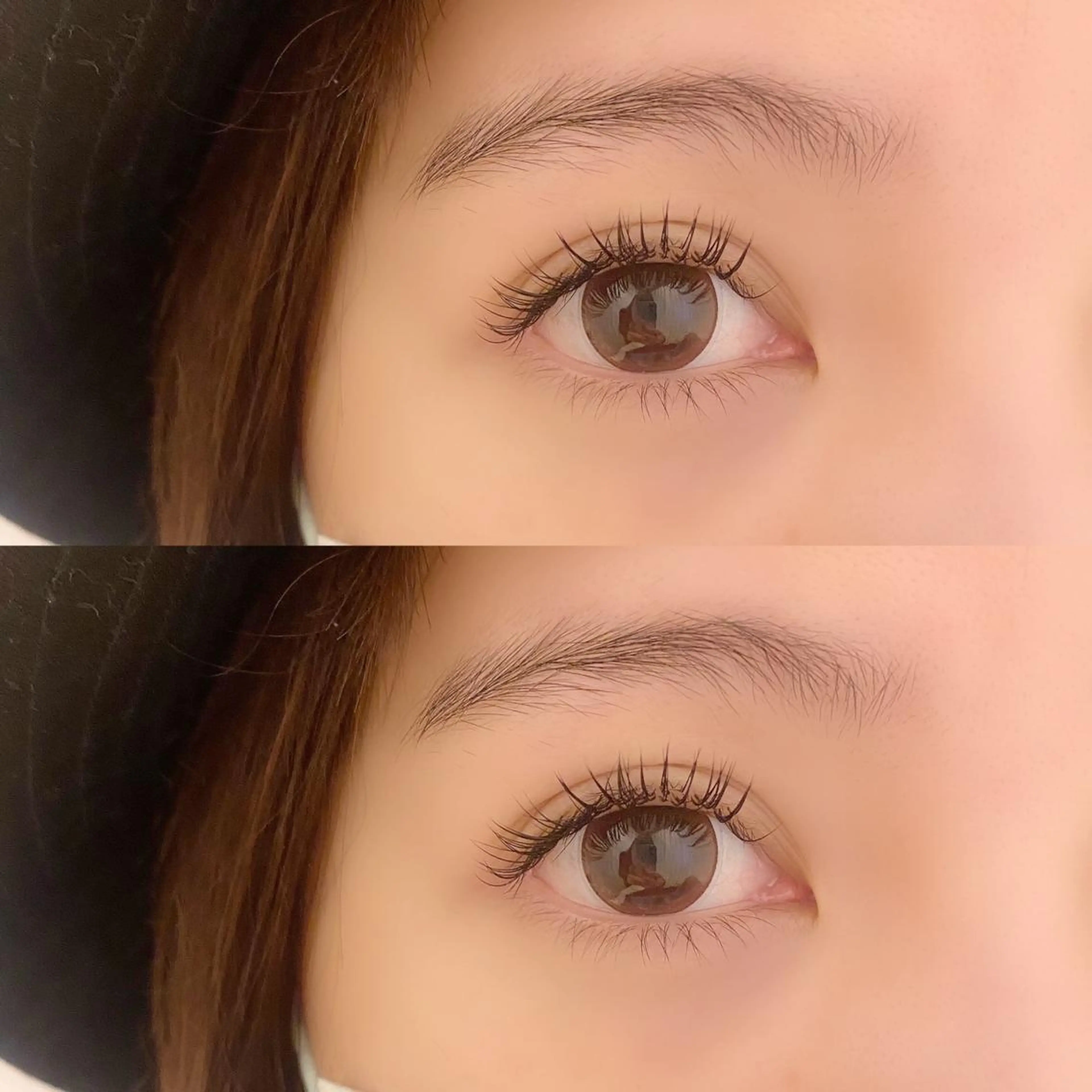 マツエク・マツパ 束感まつ毛 フラットラッシュ 韓国風マツエク パリジェンヌラッシュリフト ボリュームラッシュ 肌に馴染むハイトーン /ミルクティーカラーのヘアスタイル