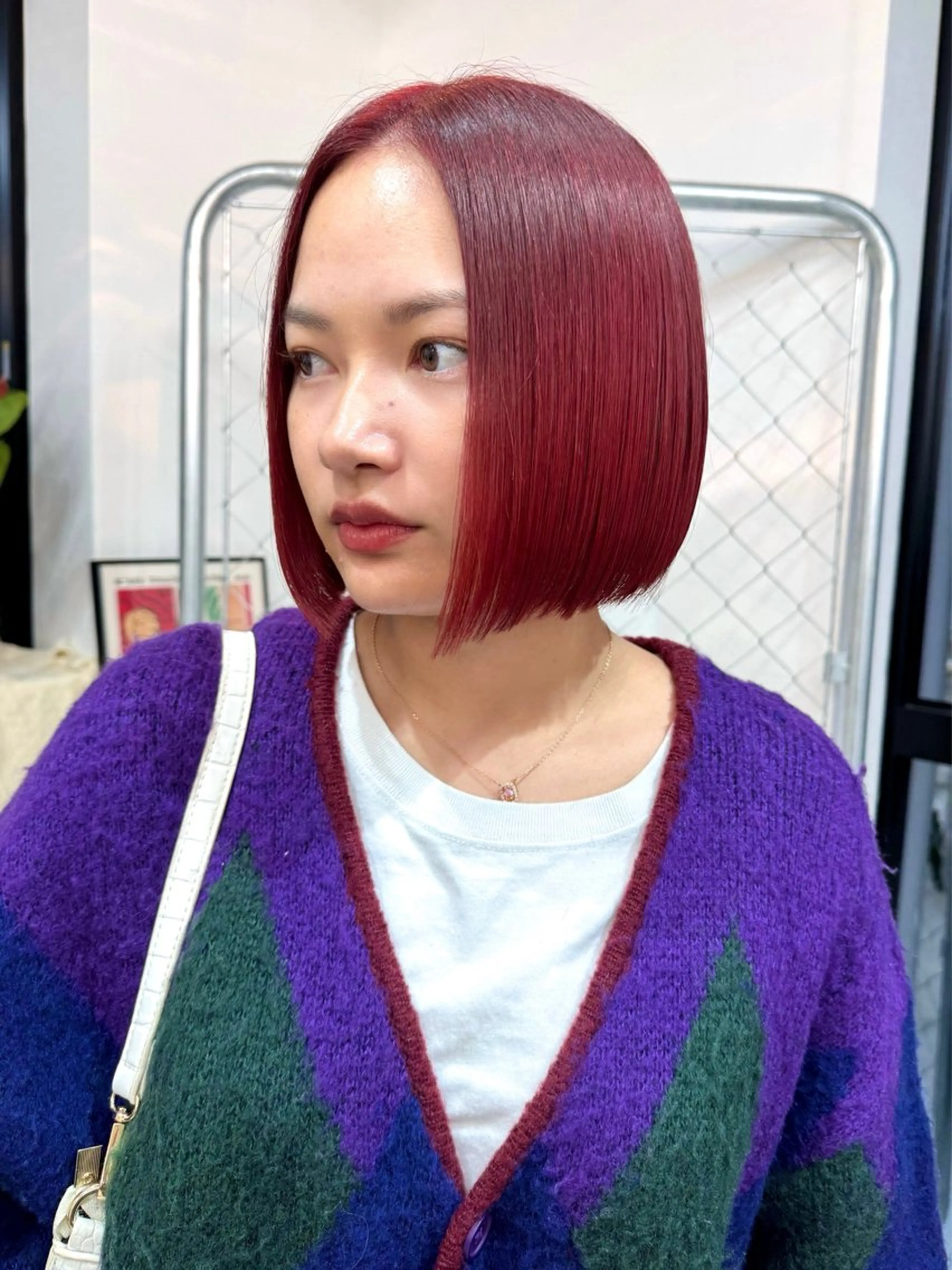 ミディアム カラー パーマ ヘアアレンジ メンズ キッズ ブラウンカラー カシス レッドカラー レッドブラウン ヘアカラー トリートメント 💖オタク美容師 ꒰ঌ♡モモ♡໒꒱のヘアスタイル