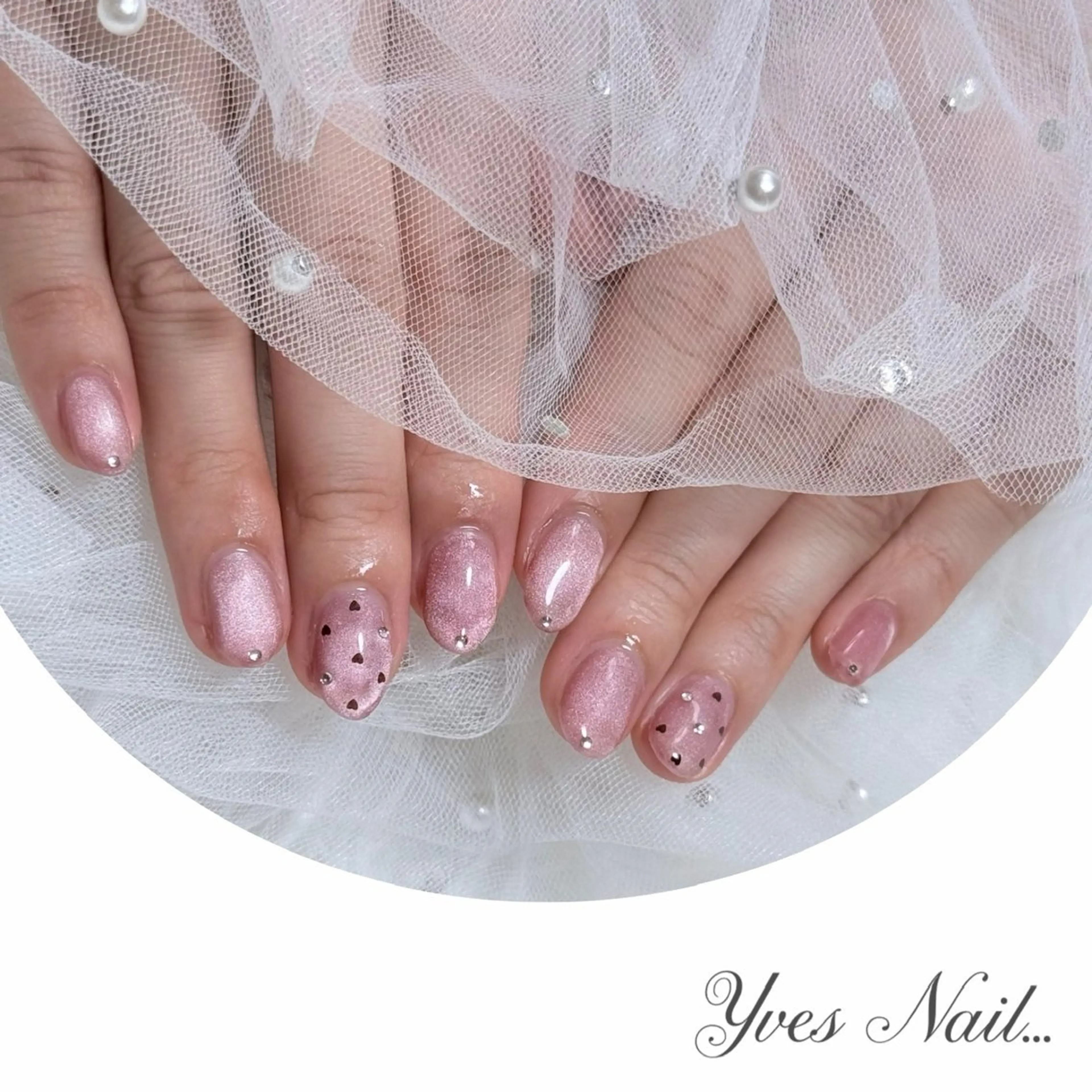 ネイル ハート マグネットネイル ピンク ハンドネイル kanno yのネイルデザイン