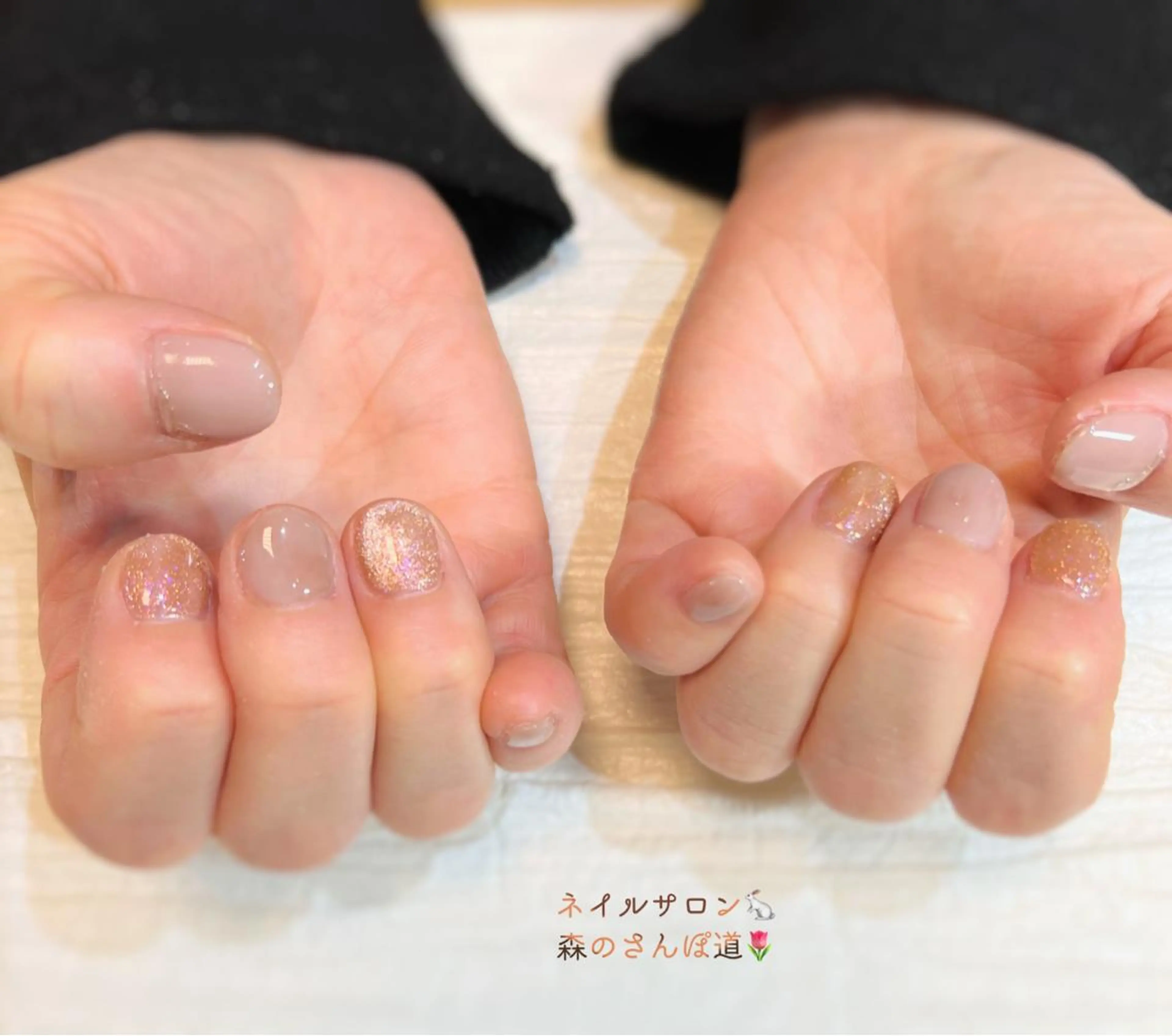 ネイル ハンドネイル ショートネイル 森のさんぽ道のネイルデザイン