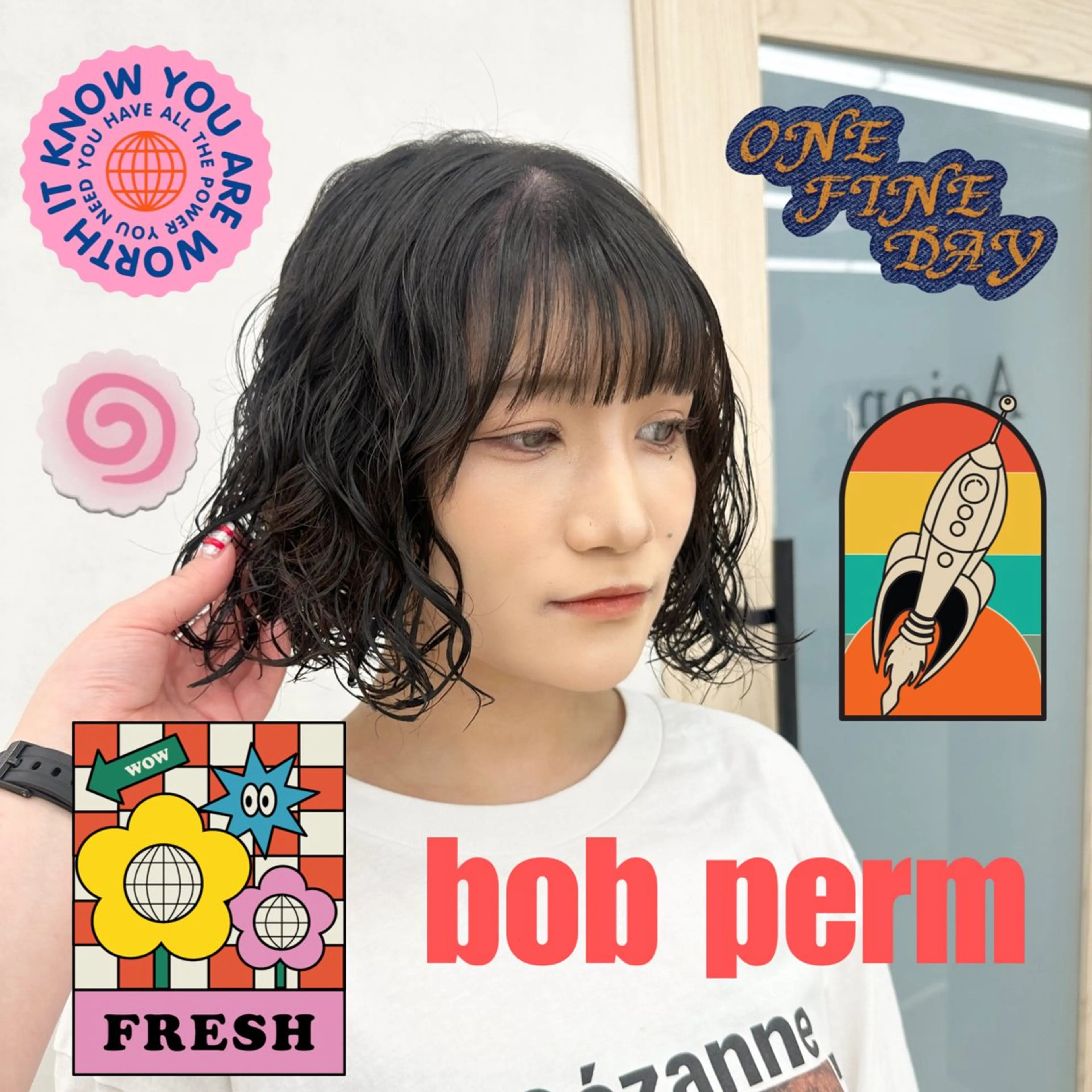 ミディアム パーマ ミディアムパーマ ボブ ブリーチパーマ 🎀Rumiのヘアスタイル