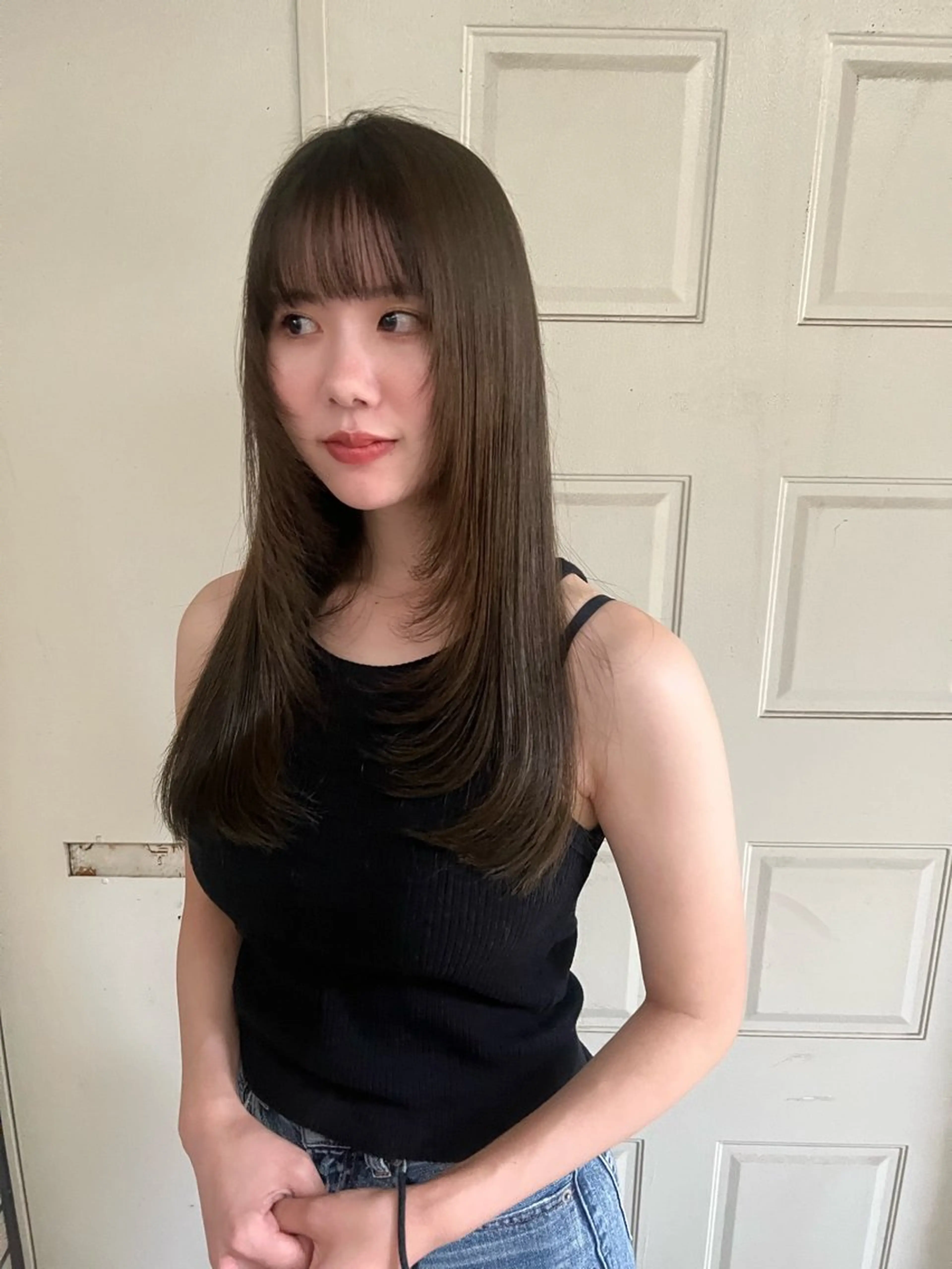 ロング 顔周りカット レイヤーカット まろやか透明感カラー ♡MANAのヘアスタイル