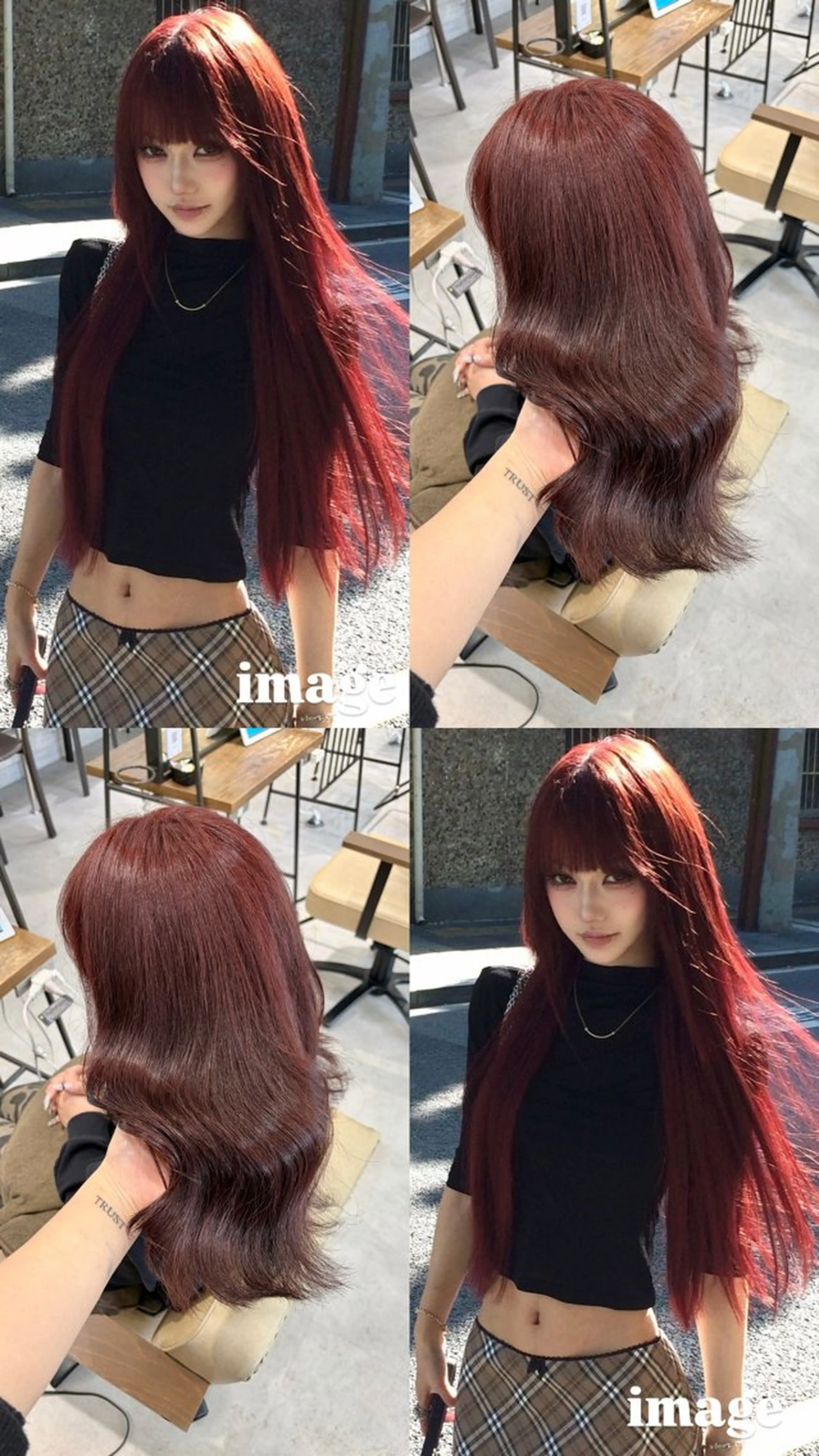 ロング カラー ブリーチ ダブルカラー ブリーチなしカラー レッドカラー ヘアカラー Ouka/Wカラー/ 大人艶カラーのヘアスタイル