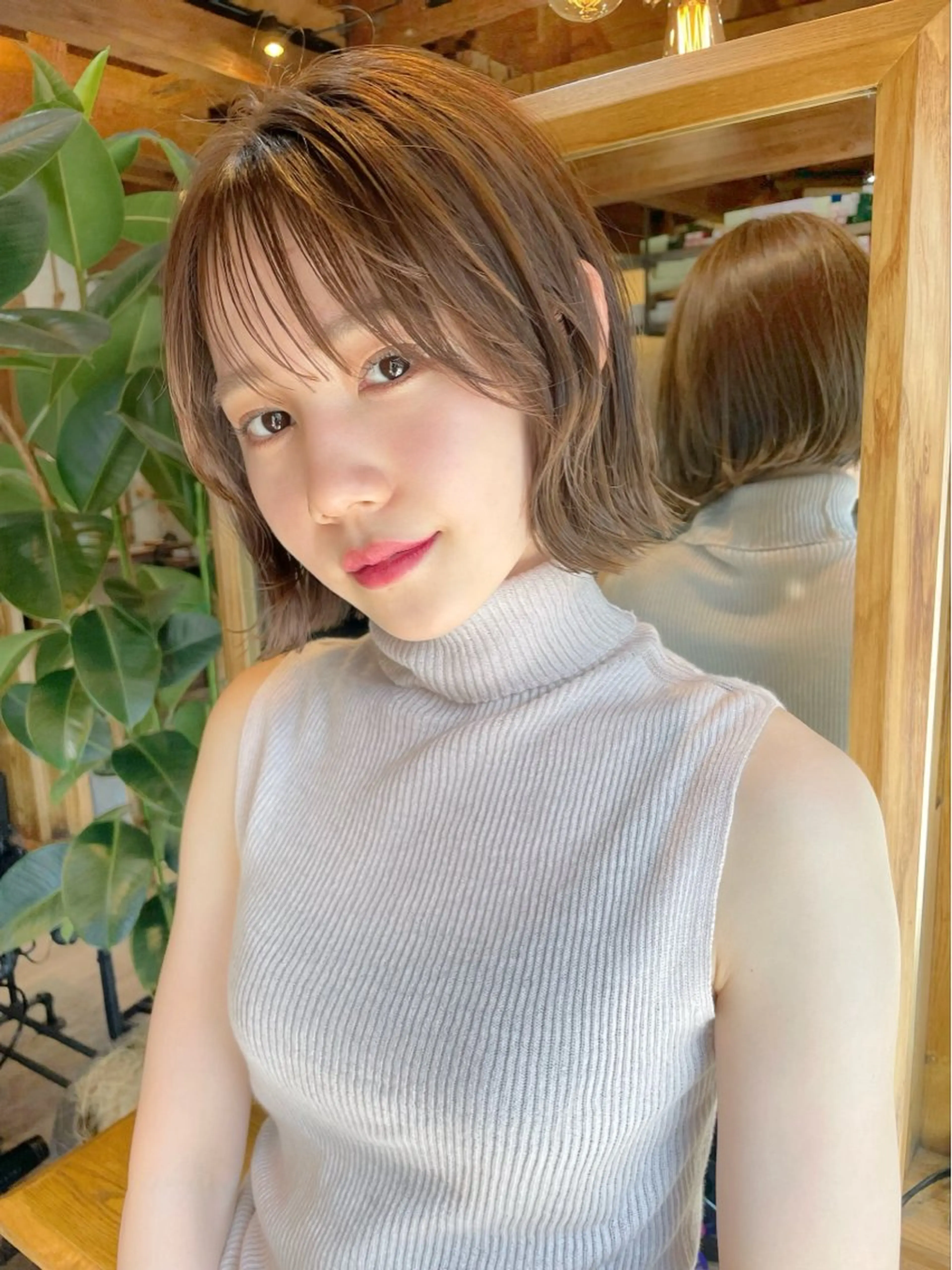 ショート ボブレイヤー ボブ くびれヘア 顔周りカット 韓国風ヘア カット ヘアカラー 結べるレイヤーボブ くびれLady表参道のヘアスタイル