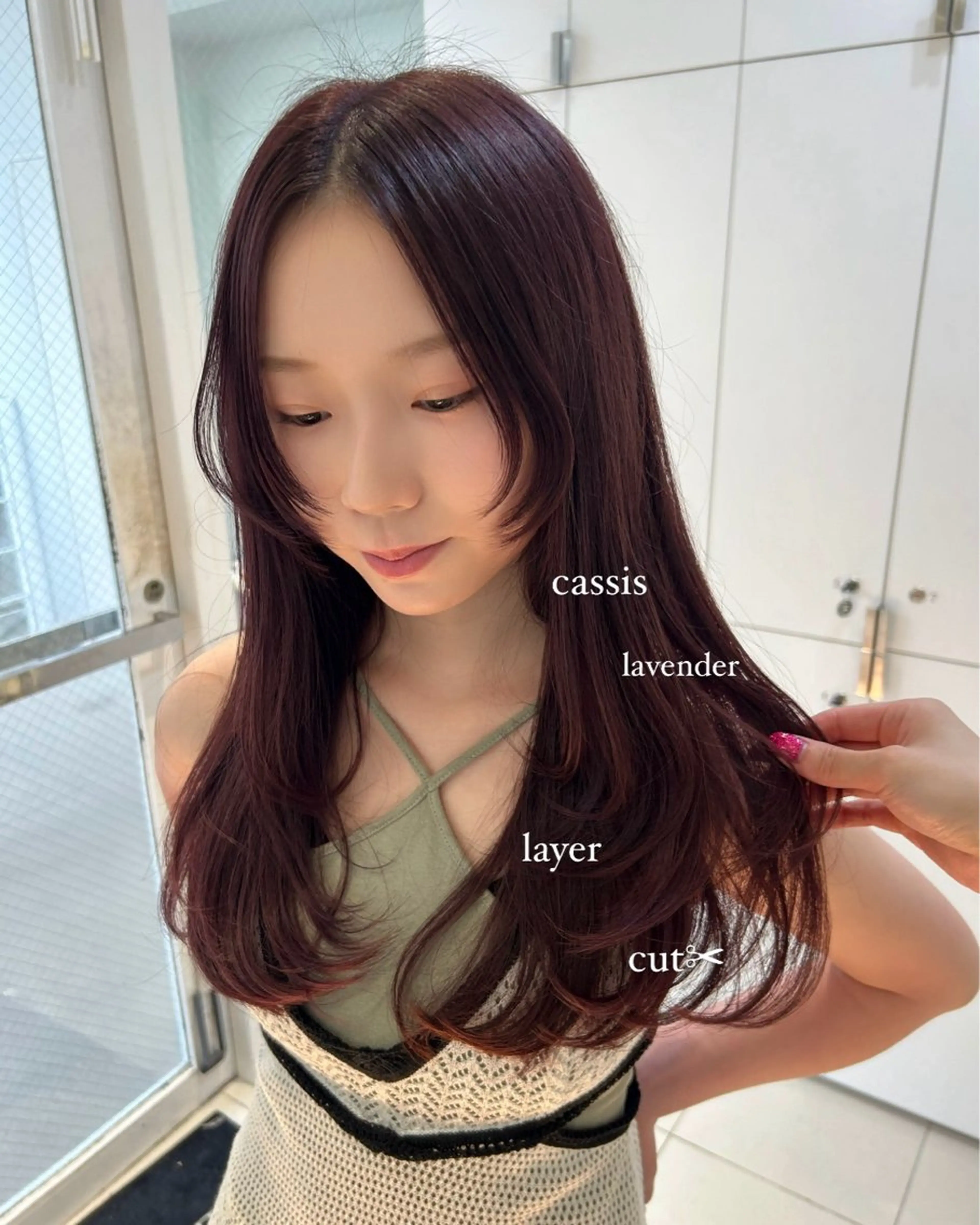 ロング カラー ヘアアレンジ カシス ラベンダーカラー レイヤーカット 《暖色/韓国hair 》🇰🇷桑原ユキネのヘアスタイル