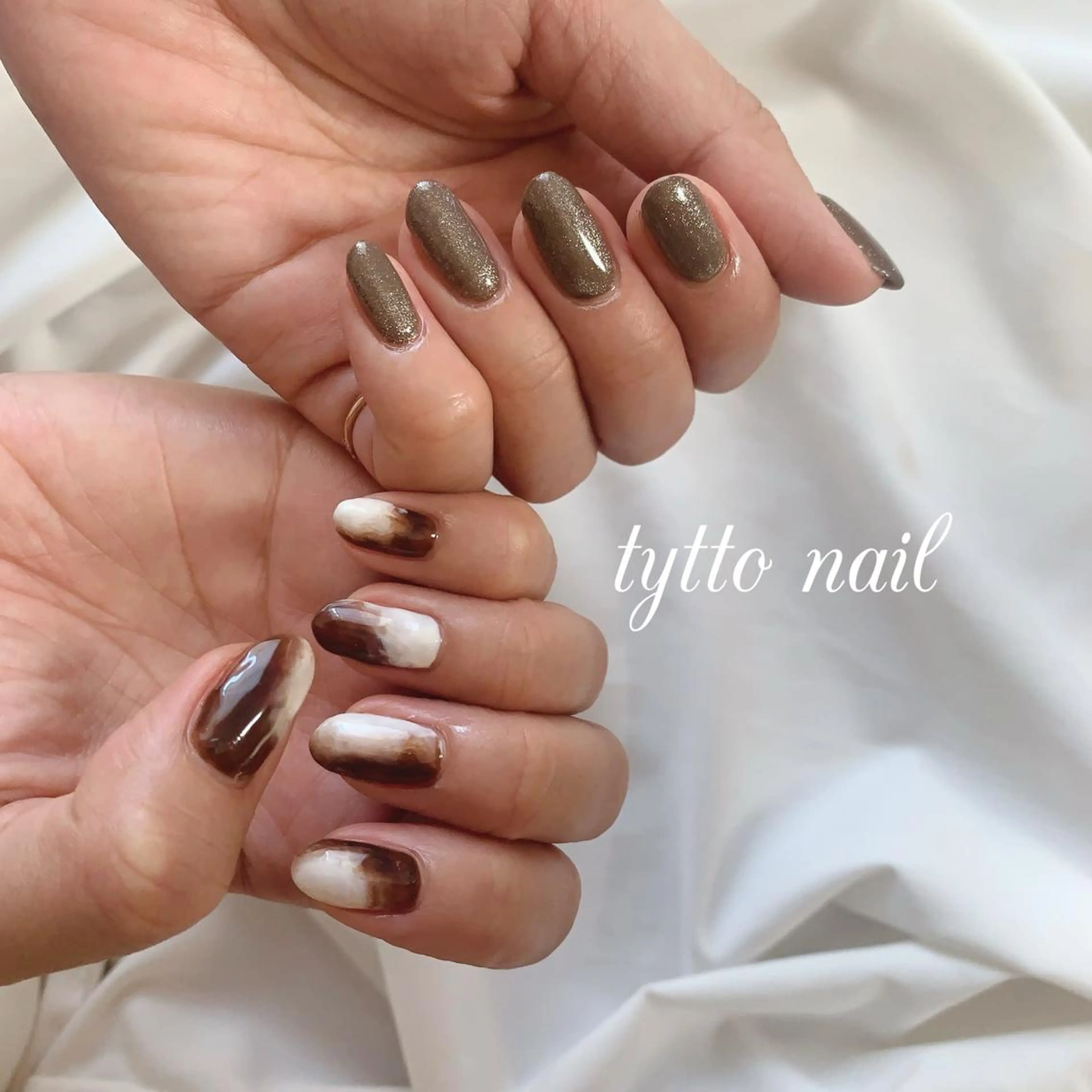 ネイル ブラウン マグネットネイル ニュアンスネイル ワンカラーネイル ハンドネイル tytto nail ❤︎‪‪eri‪‪のネイルデザイン